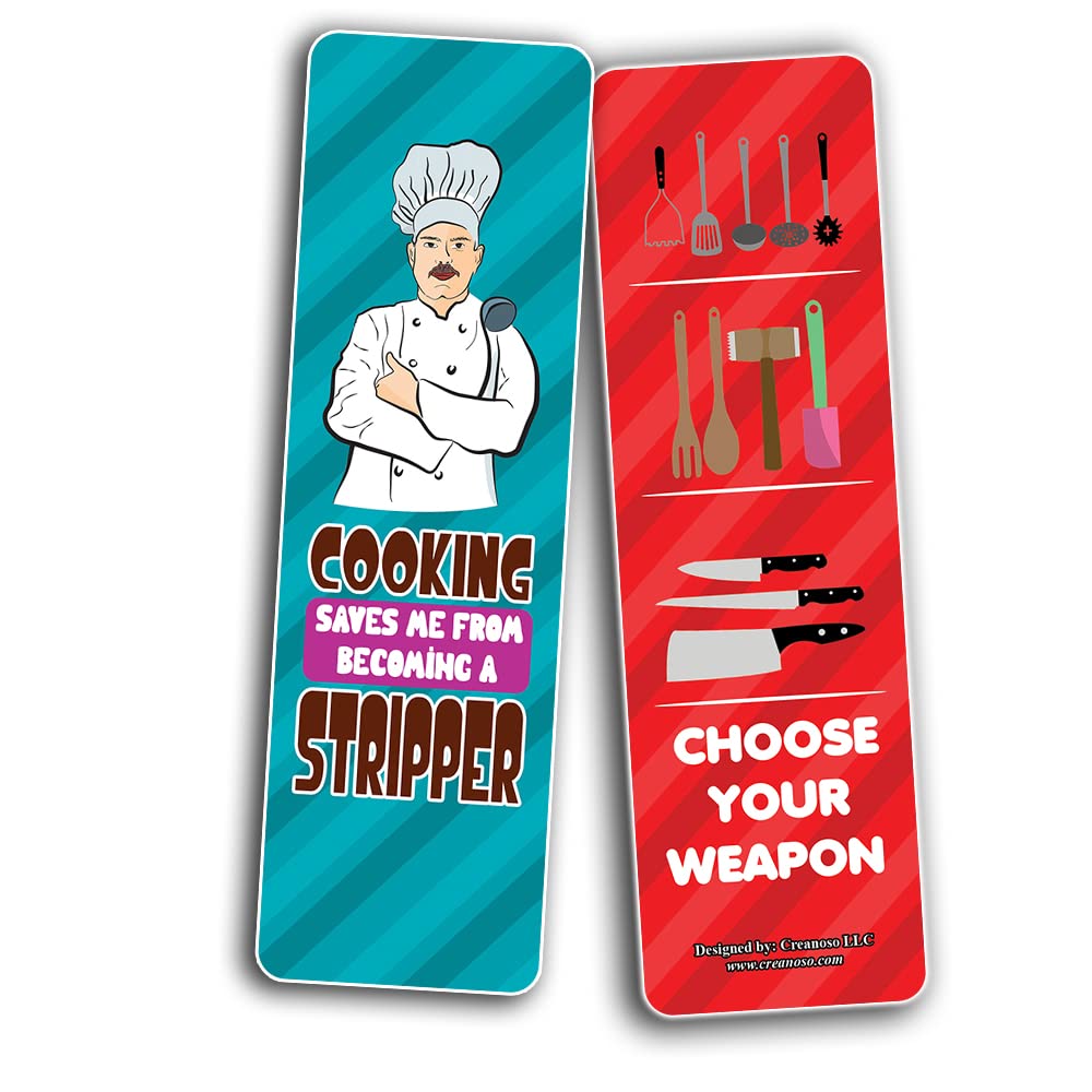 Creanoso Funny Cooking Bookmarks (10-Sets X 6 Cards) - Inspirational Daily Quote Cards - Unique Book Page Clippers - Perfect Gift for Chefs & Book Lovers - Ideal for Kitchen Decor & Reading Accessories