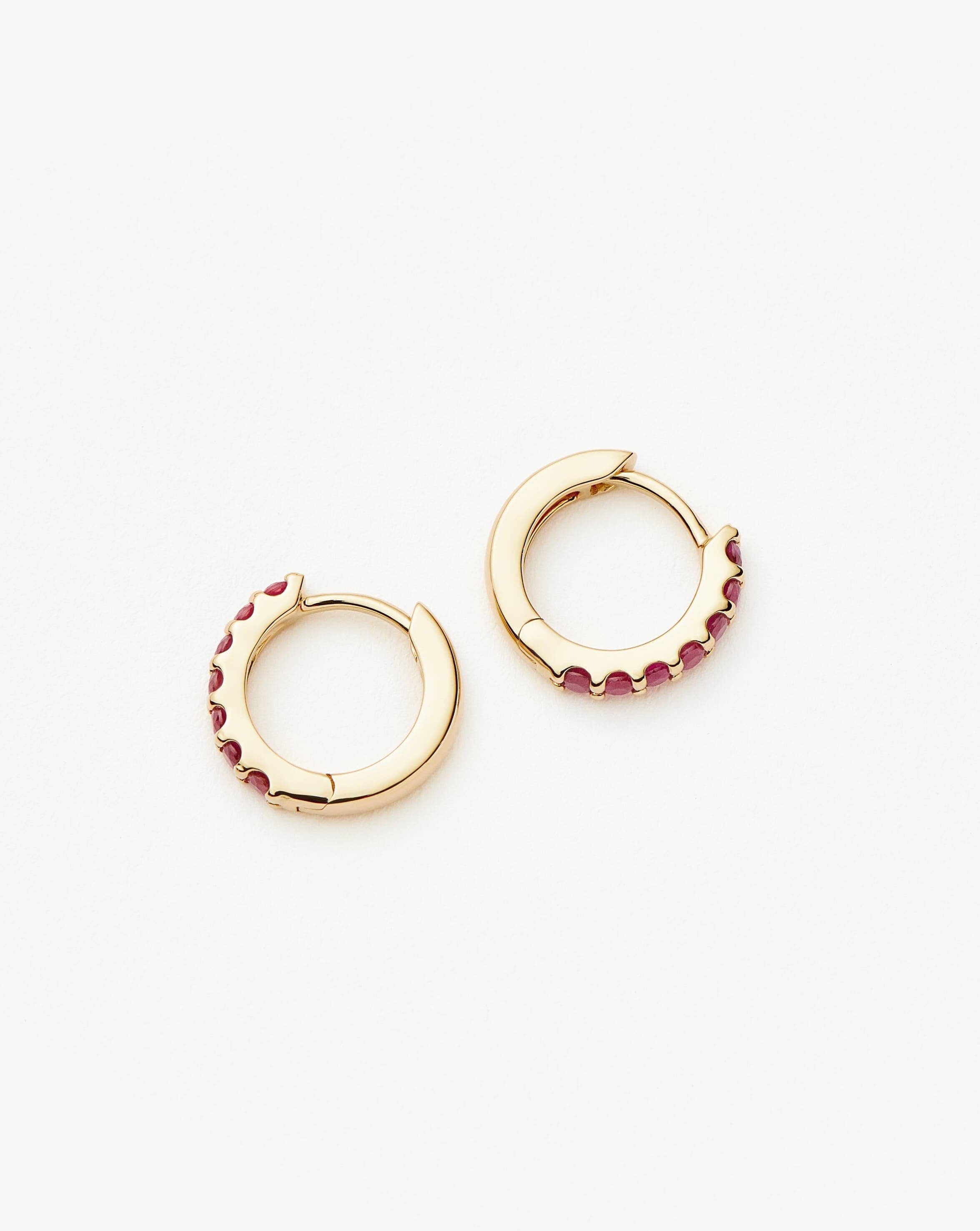 14K Solid Gold Ruby Huggie Earrings – Elegant & Dainty Hoop Earrings for Women | Perfect for Weddings, Parties & Everyday Wear