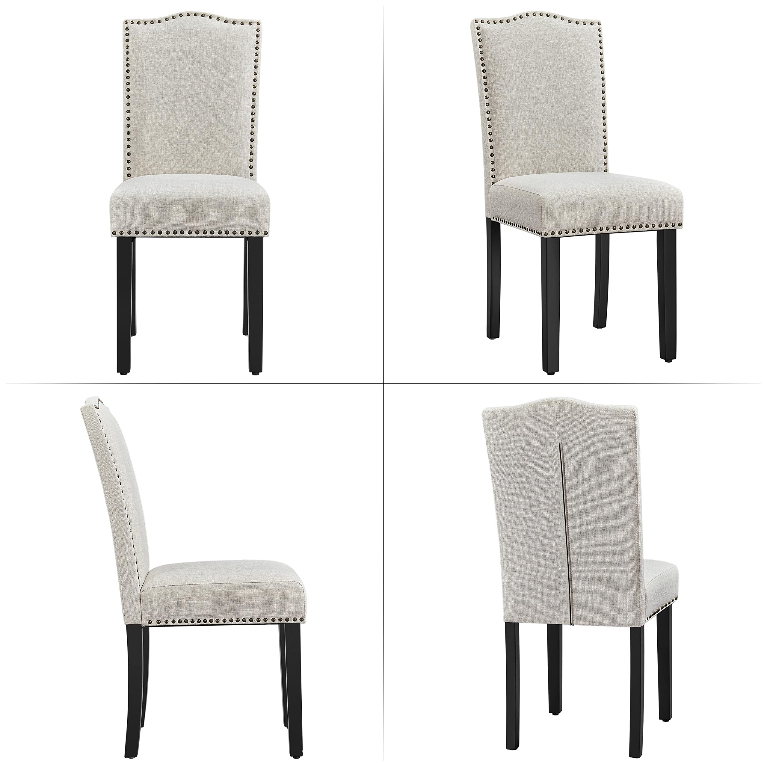 Topeakmart High Back Padded Dining Chairs with Wood Legs - Classic Fabric Upholstered Chairs for Home, Restaurant & Office - Set of 6 Beige Chairs for Dining Room, Living Room & Kitchen