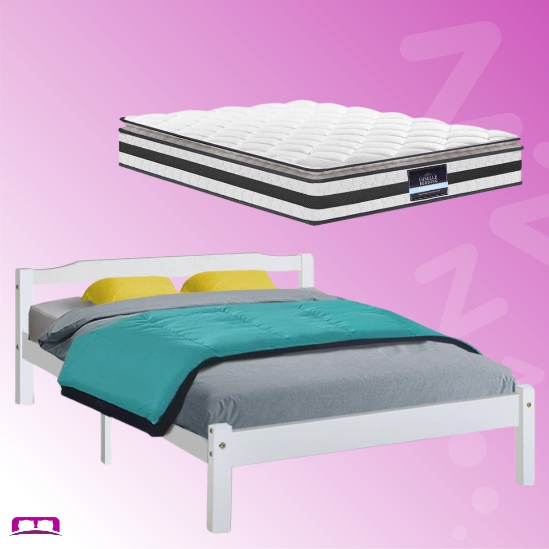 Premium Gibson Bed White & Normay Series Pillow Top Mattress - Medium Firm Support - Double Package Set - Perfect for Guest Rooms, Dorms & Cozy Bedrooms