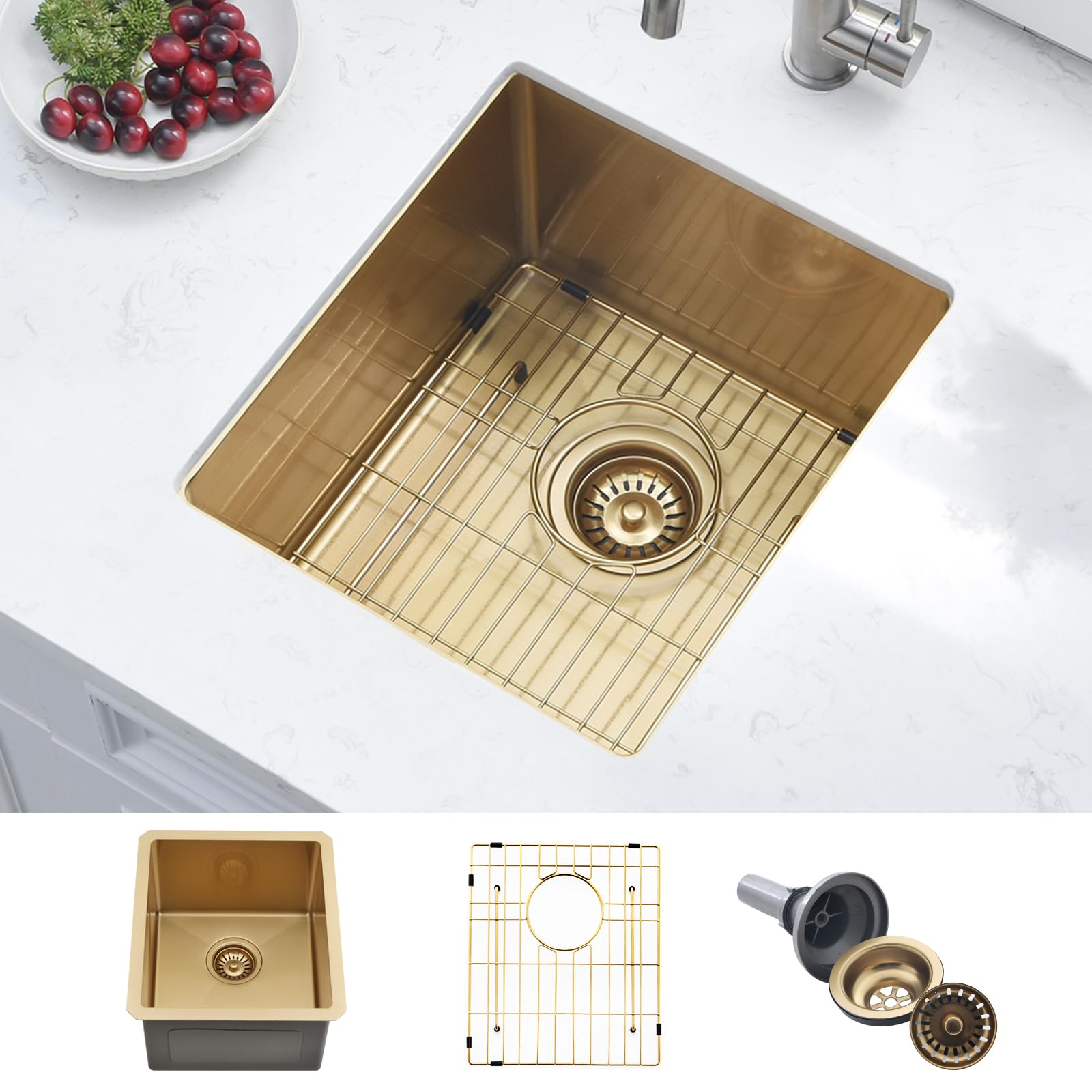 Premium 15 x 17 Inch Undermount Bar Sink - BoomHoze 16 Gauge SUS304 Stainless Steel Single Bowl Kitchen Sink for RV, Outdoor Wet Bar & Small Space Applications - Perfect for Compact Kitchens, Camper Vans, and Backyard Entertaining Areas