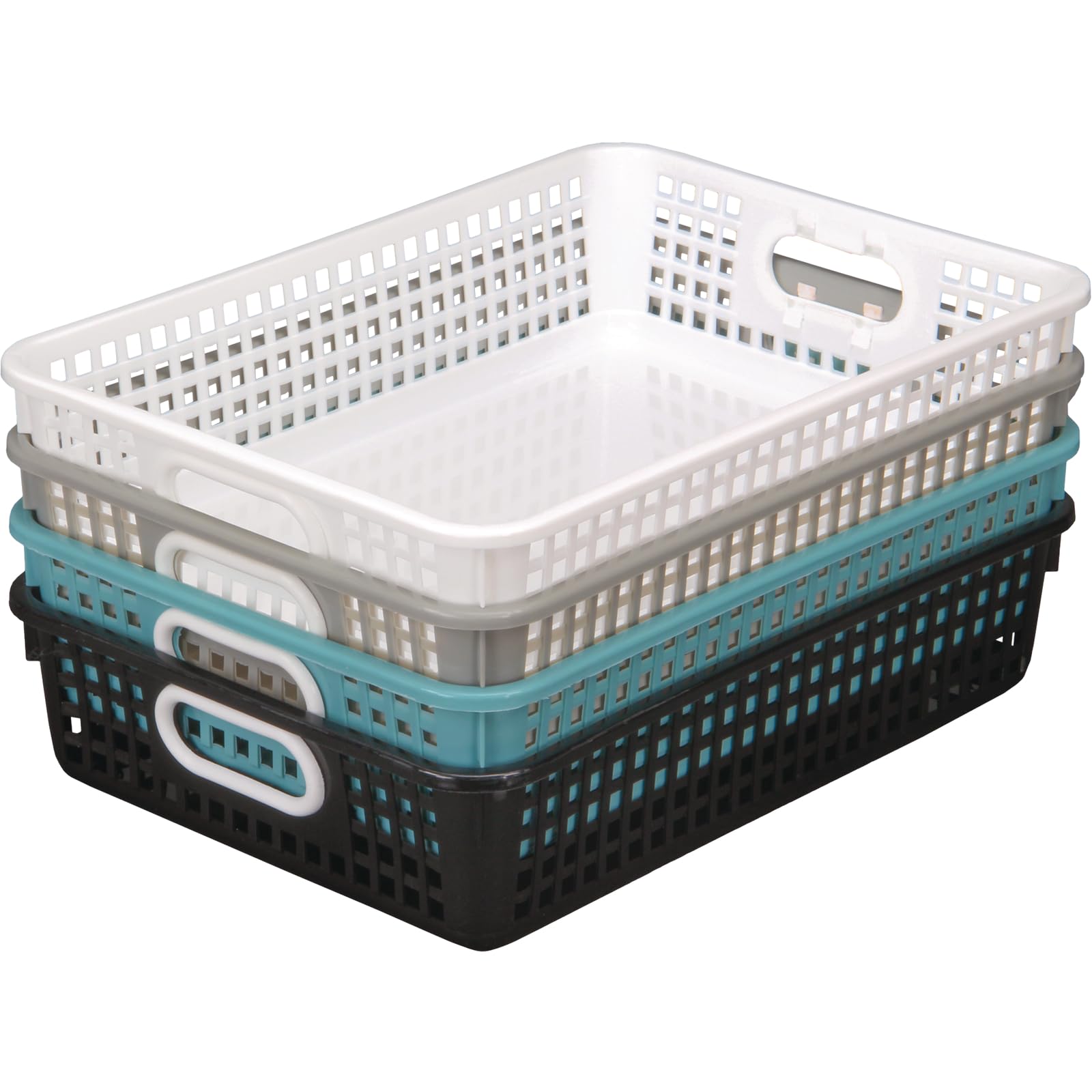 Plastic Mesh Desktop Paper Storage Baskets - Set of 4 (14.25” x 10”) for Classroom & Home Organization - School & Office Supplies - Perfect for Files, Books & Stationery Storage