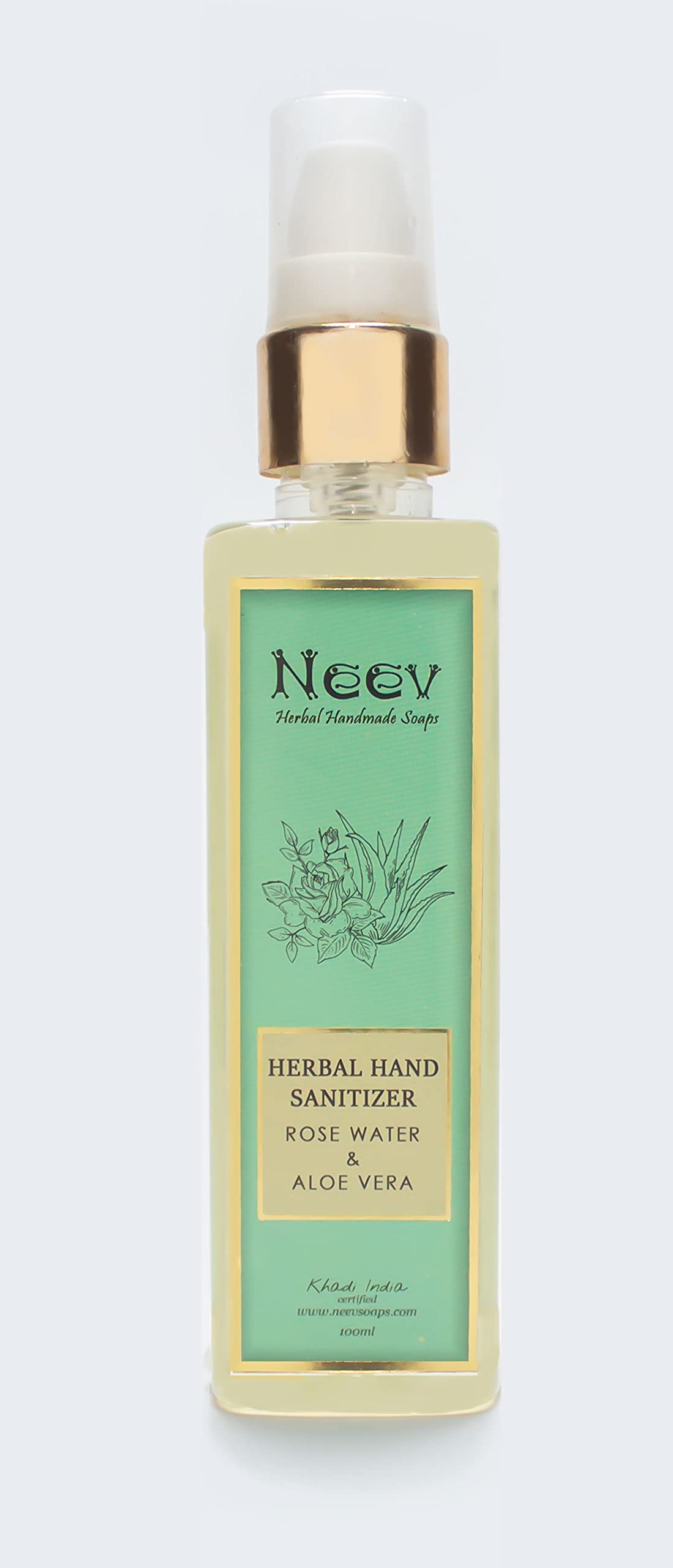 Neev Herbal Hand Rub Cleanser with Aloe Vera & Rose Water - 100ml Natural Moisturizing Hand Sanitizer for Dry Skin | Perfect for Travel, Office & Daily Hygiene