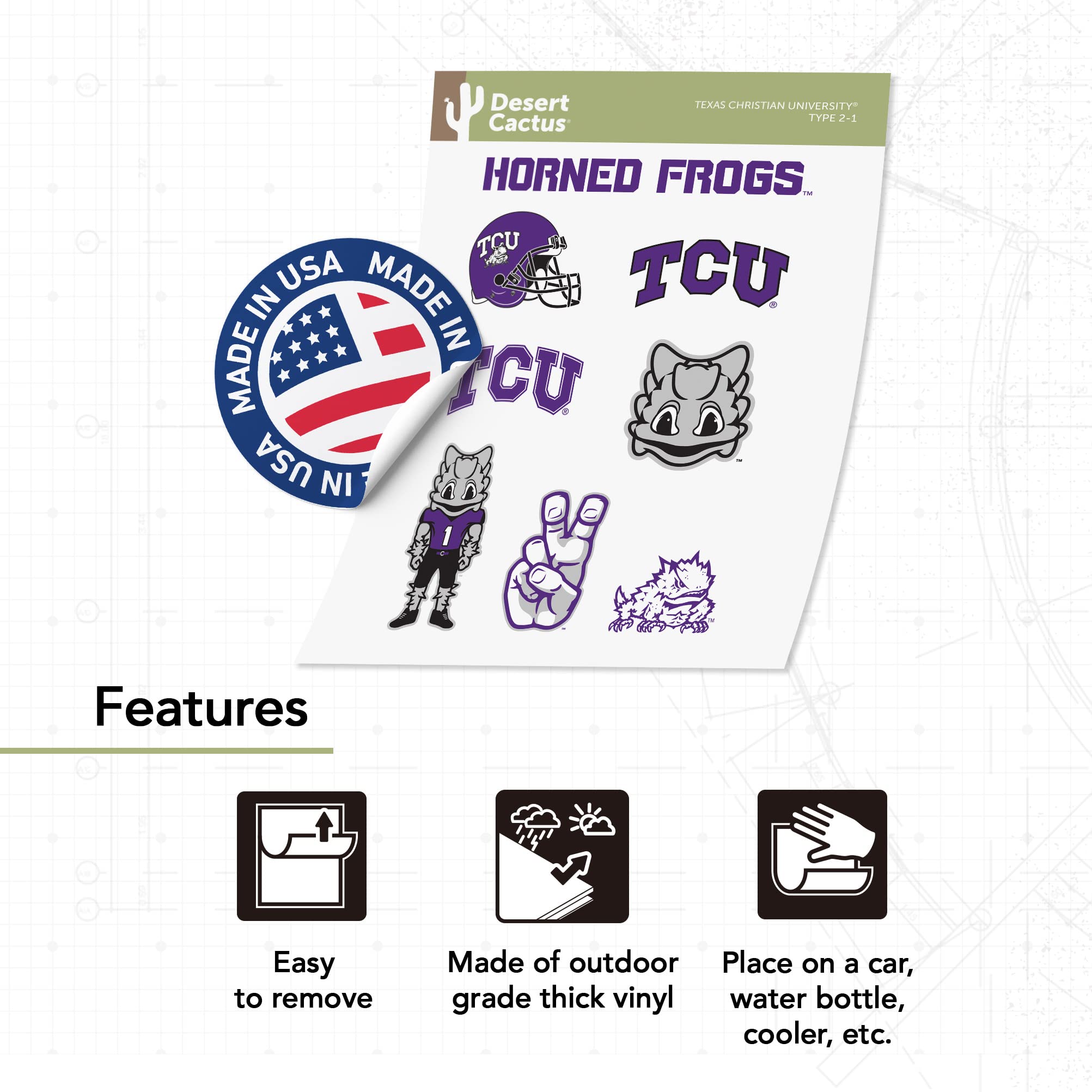 TCU Horned Frogs Vinyl Decals - Desert Cactus Texas Christian University Stickers for Laptop, Water Bottle, Car & Scrapbook | Durable Waterproof Decal Sheets | Perfect for College Fans, Game Day & School Spirit Decor