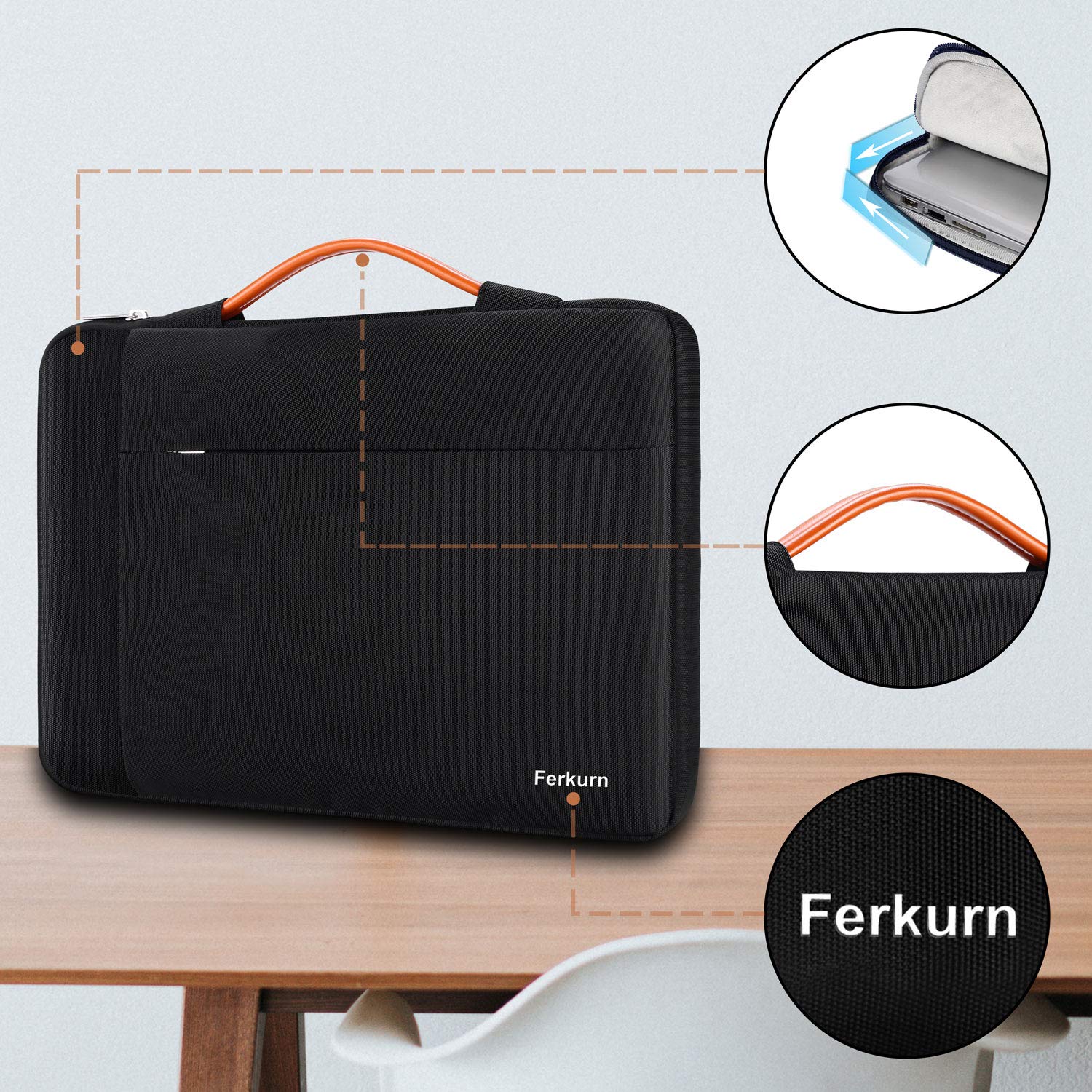 Ferkurn 15.6 Inch Waterproof Laptop Sleeve Case - Compatible with MacBook Air 15 M3/M2 (2023-2024), MacBook Pro 15/16 (2019-2023), HP Envy x360, Dell XPS 15, Lenovo & Asus - Perfect for Travel, Office & School Use
