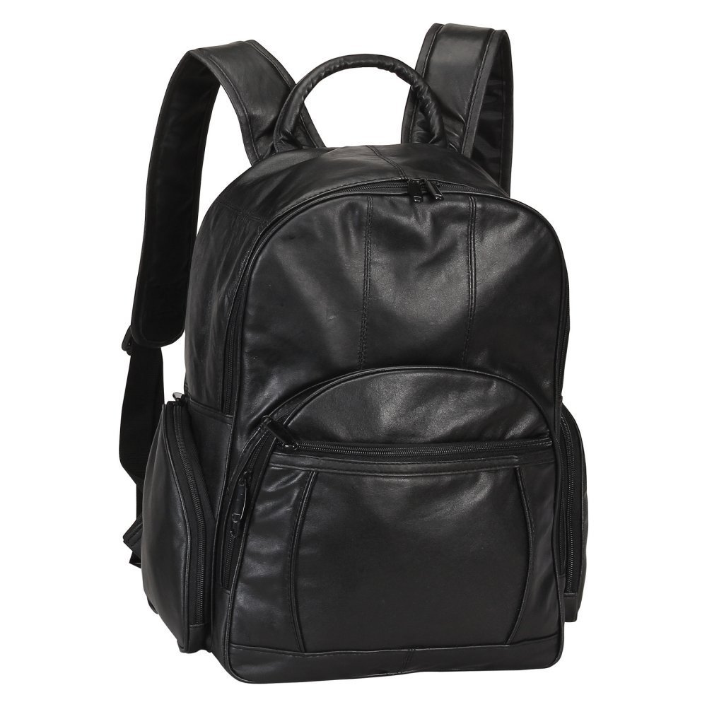 Bellino Genuine Leather Laptop Backpack for Men & Women - 15.6 Inch Business Travel Backpack with USB Charging Port (Black) - Perfect for Office, Commuting & College Students