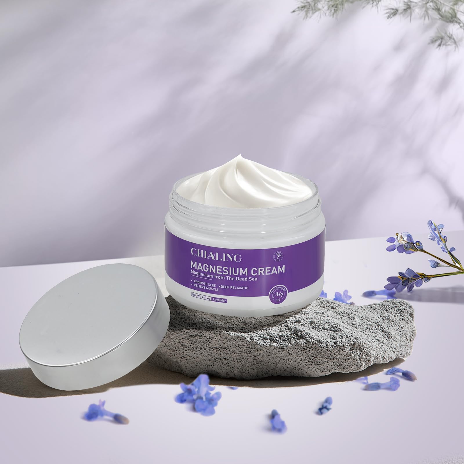 Natural Dead Sea Magnesium Cream & Lotion - USA Made Lavender Magnesium Body Cream (4 oz) for Muscle Relaxation, Sleep Aid & Skin Hydration - Day & Night Use for Athletes & Stress Relief
