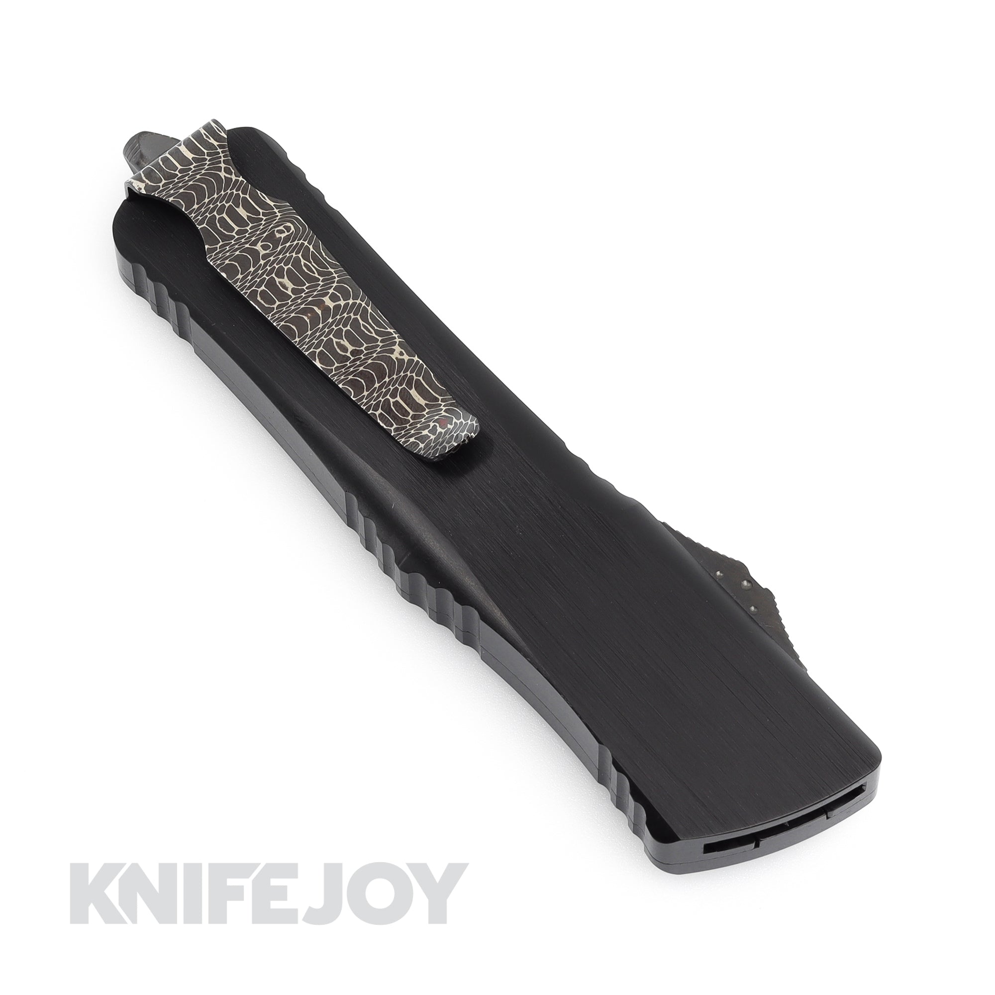 Marfione Custom Combat Troodon Double Edge Knife - Hot Blued Sharktooth Damascus Steel Blade with Black Alloy Pocket Clip | Tactical EDC, Outdoor Survival, Hunting & Collection | Vegas Forge Limited Edition