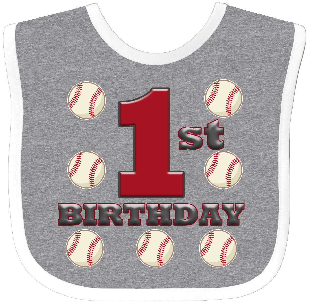 Inktastic First Birthday Baseball Baby Bib - Soft Cotton Bib for Boys & Girls - Perfect for 1st Birthday Party, Baseball Theme Celebration & Photo Shoots