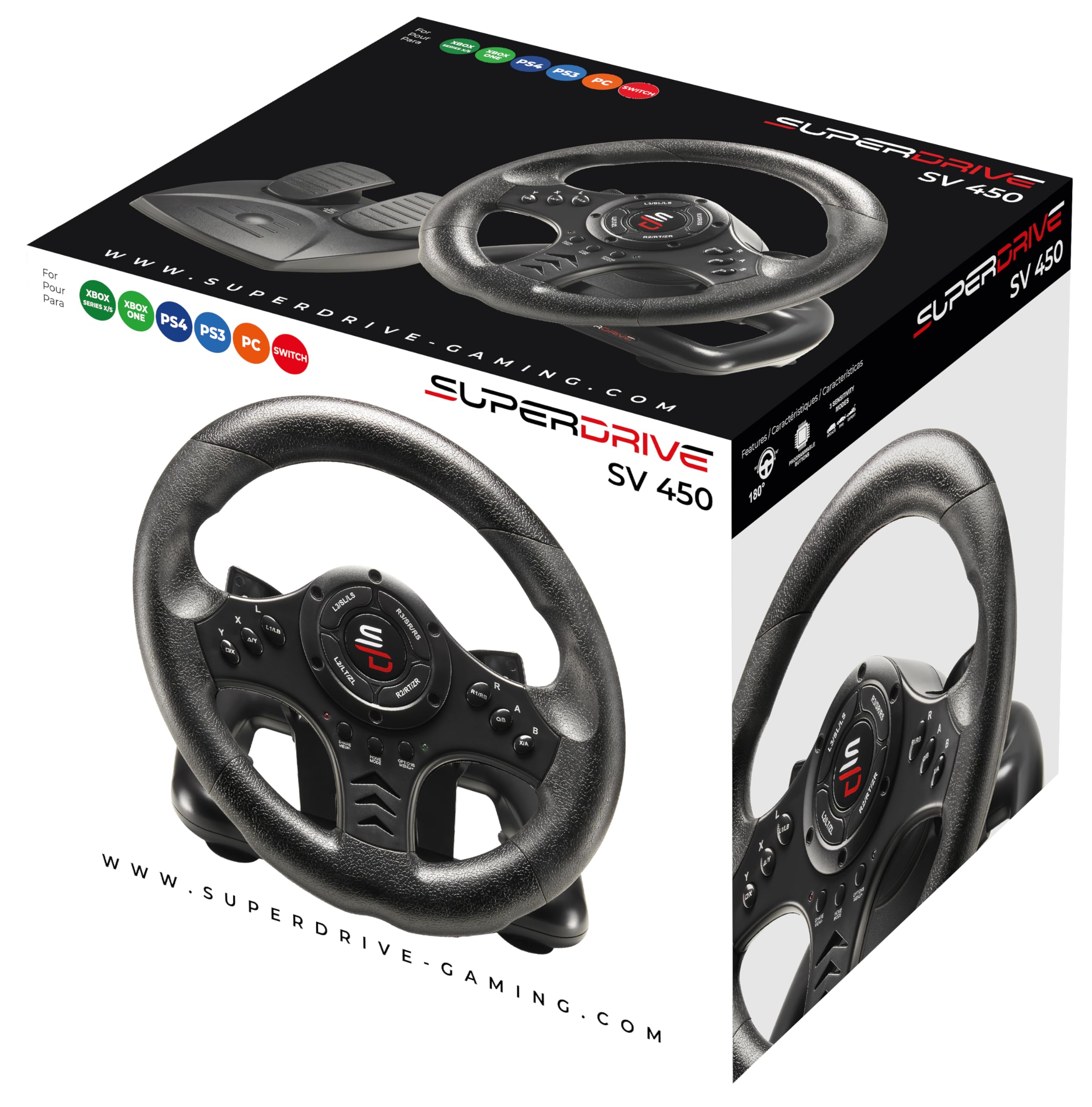 Premium SV450 Racing Wheel with Pedals & Shifter - Compatible with Xbox Series X/S, PS5, PS4, Xbox One, PC & Nintendo Switch | Programmable for All Racing Games | Perfect for Sim Racing & Gaming Setups
