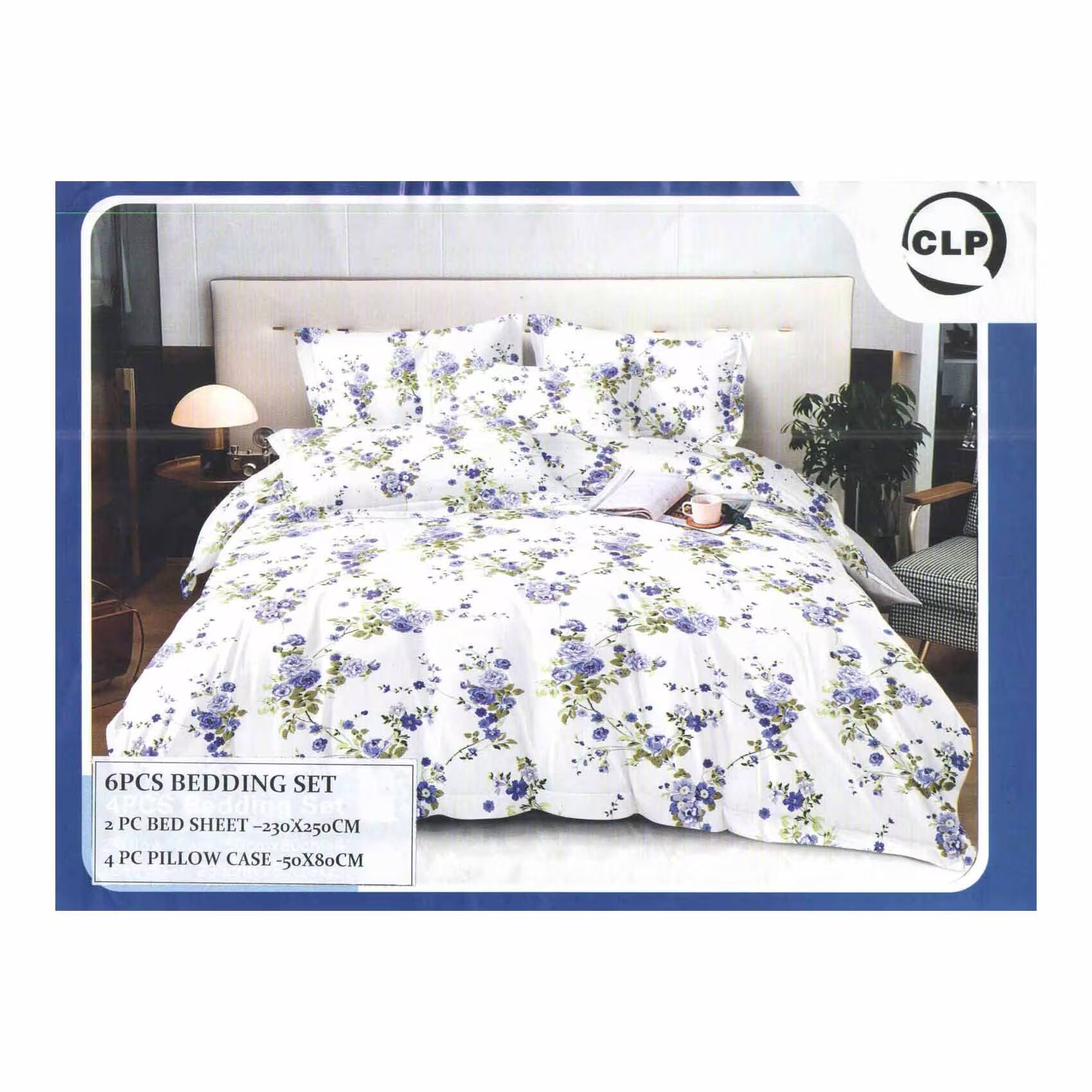 6 Piece Printed Bedsheet Set King Size (90x98 Inches) Purple Floral Design - Soft Luxury Bedding for Master Bedroom, Guest Room & Dorm Decor