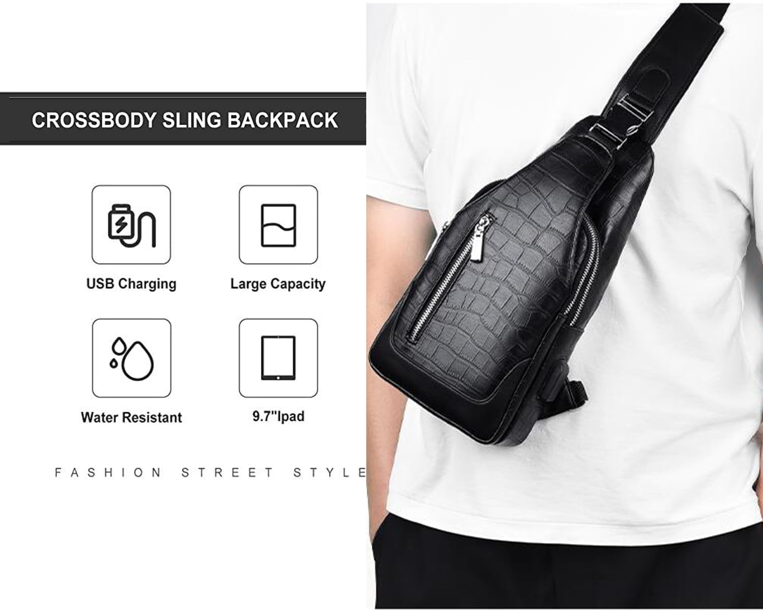 IAGOM Men's Water Resistant Crossbody Chest Bag - Travel Shoulder Purse for Hiking, Gym & Daily Use