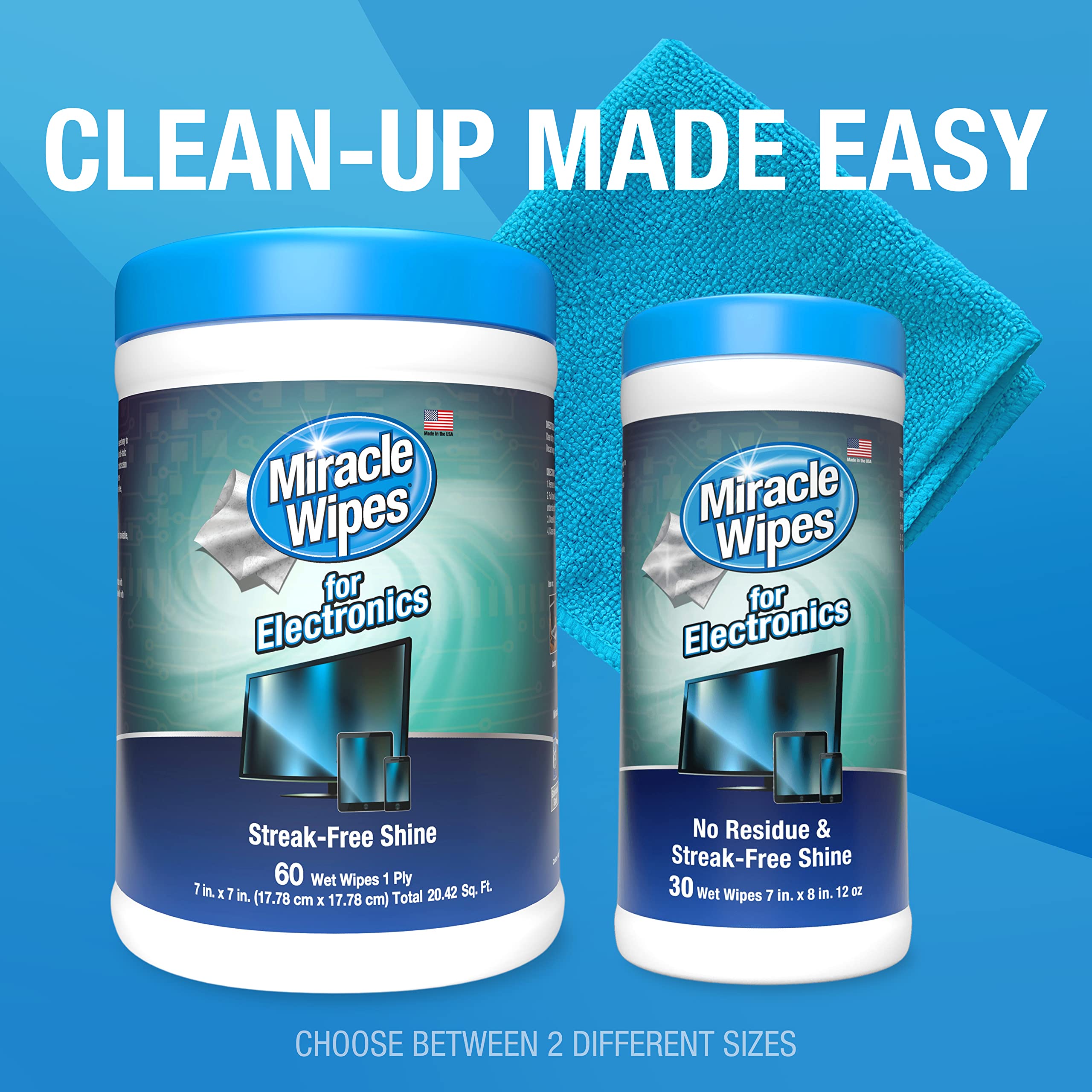 MiracleWipes Electronics Cleaning Wipes - Premium Screen Cleaner for TV, Phone, Monitor, Laptop & Devices - 60 Count with Microfiber Towel - Safe for LCD, LED & Touchscreens - Perfect for Home, Office & Travel Use