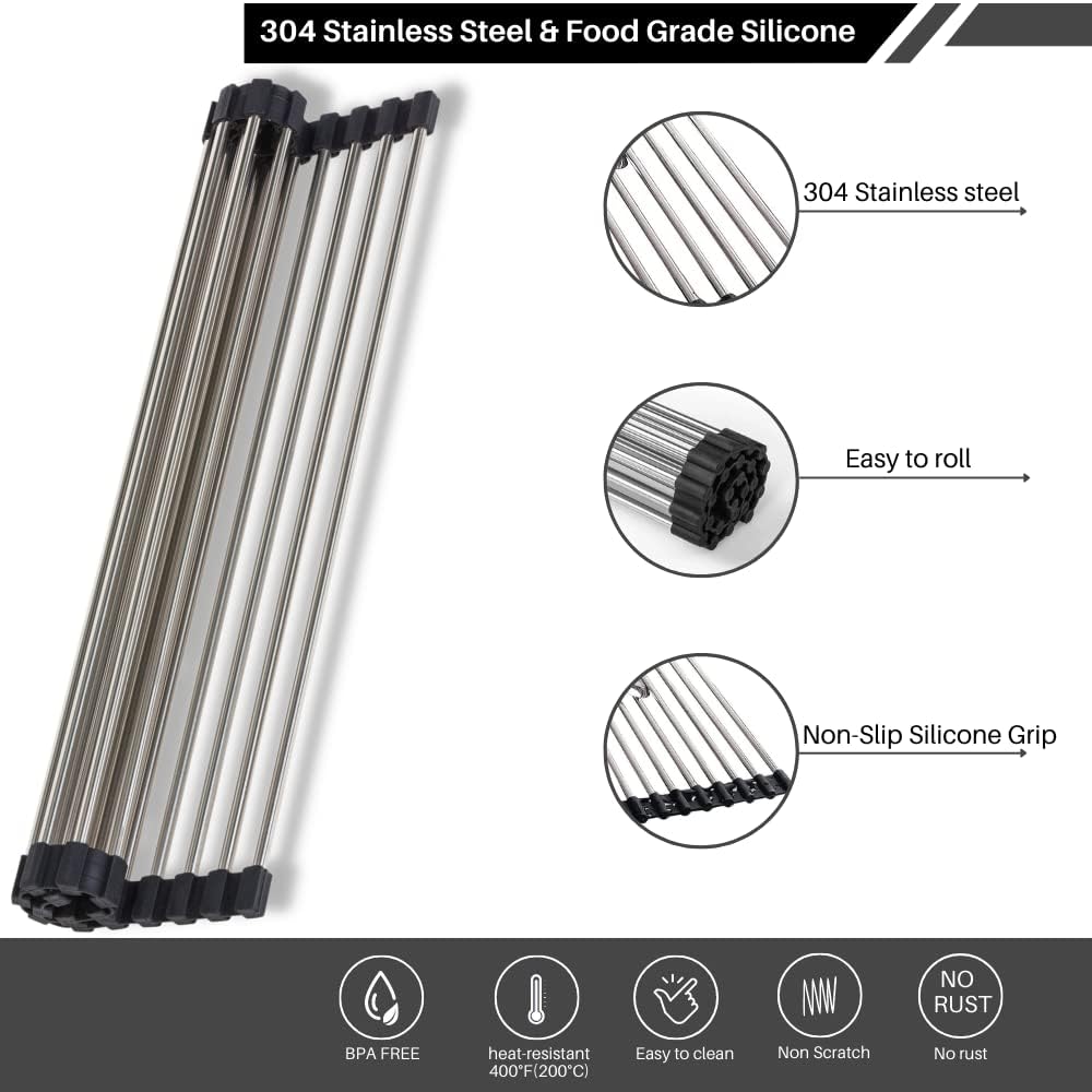 Foldable Stainless Steel Kitchen Sink Drain Rack - Space-Saving Dish Drying Rack, Utensil Holder & Vegetable Colander for Compact Kitchens, RVs & Small Spaces | Perfect for Washing, Draining & Organizing Dishes