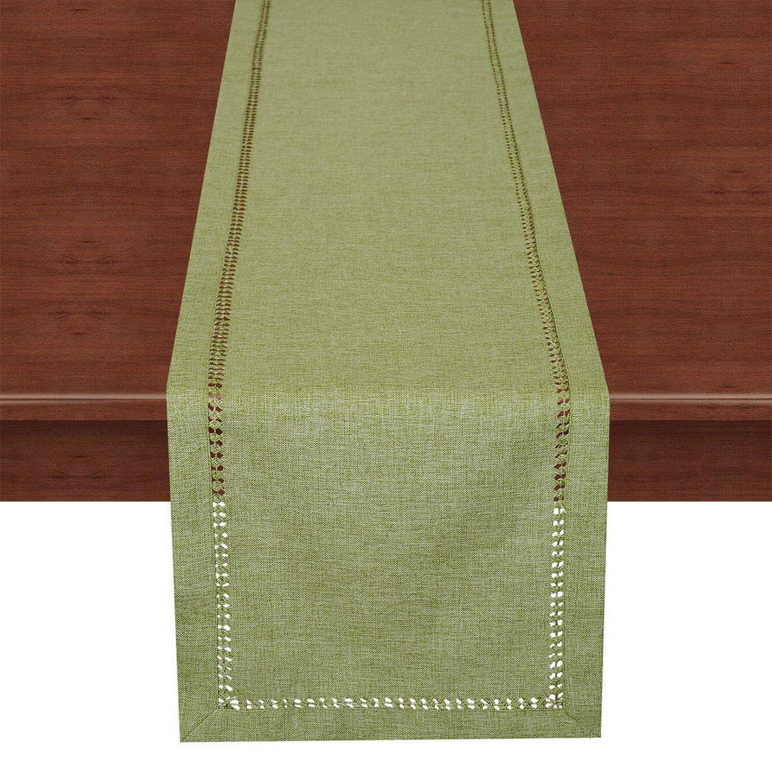 Handmade Solid Sage Green Dining Table Runner - Double-Hemstitched Dresser Scarf 14x36 Inches - Elegant Table Decor for Weddings, Holidays & Home Dining