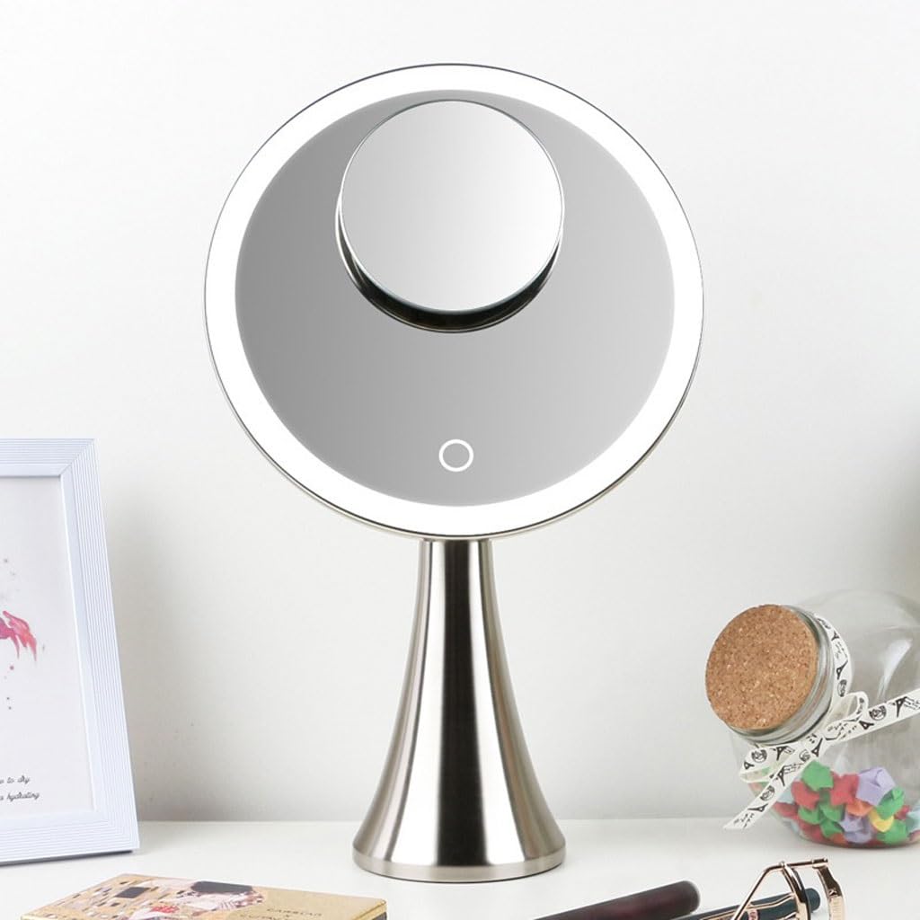 Nordic LED Makeup Mirror with Smart Touch Control - Large Lighted Vanity Mirror for Makeup & Dressing Table - Portable Desktop Cosmetic Mirror with Adjustable Brightness - Perfect for Home, Salon, and Travel Beauty Routine