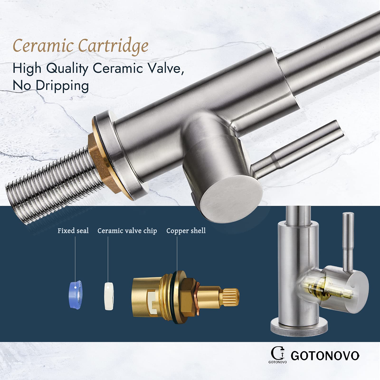 Gotonovo Brushed Nickel Stainless Steel Single Handle Cold Water Kitchen Sink Faucet - Rotatable Bar Faucet for Bathroom & Kitchen, Silver Finish - Perfect for Modern Homes & Commercial Spaces
