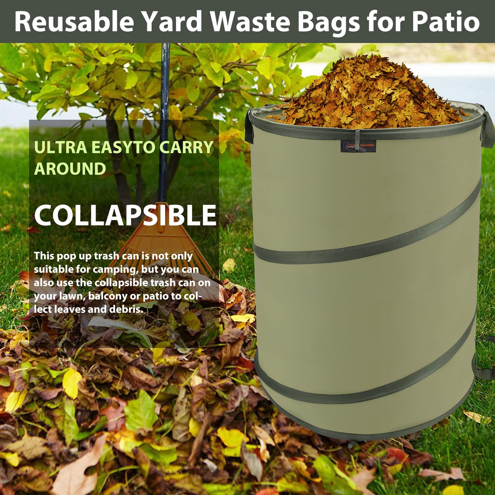 YUDI & GARDEN 45 Gallon Collapsible Garden Bag - Reusable Yard Waste Bag for Leaves, Trash, Camping | Portable Storage for Patio, Lawn, Leaf Cleanup & Outdoor Activities