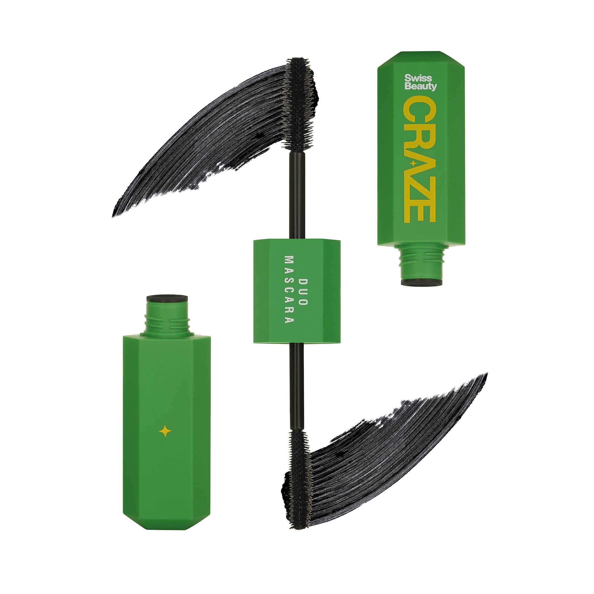 Swiss Beauty Craze Duo Mascara - 2-in-1 Lengthening & Volumizing Mascara | Clump-Free, Smudgeproof & Waterproof Formula | Black, 20ml | Perfect for Day to Night Makeup & Special Occasions