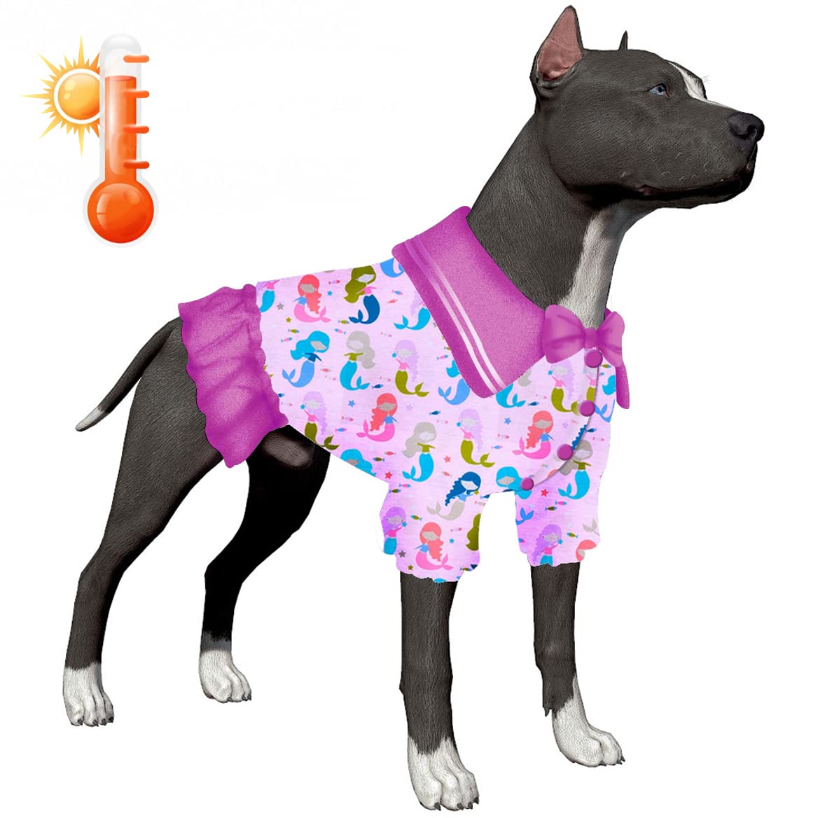 LovinPet Warm Dog Sweater for Large Dogs - Lightweight Flannel Winter Apparel with Skin-Friendly Stretch Jersey Knit - Mermaid Club Pink Prints Dog Coat for Chihuahuas & Medium Breeds | Perfect for Cold Weather Walks, Indoor Comfort & Stylish Pet Fashion