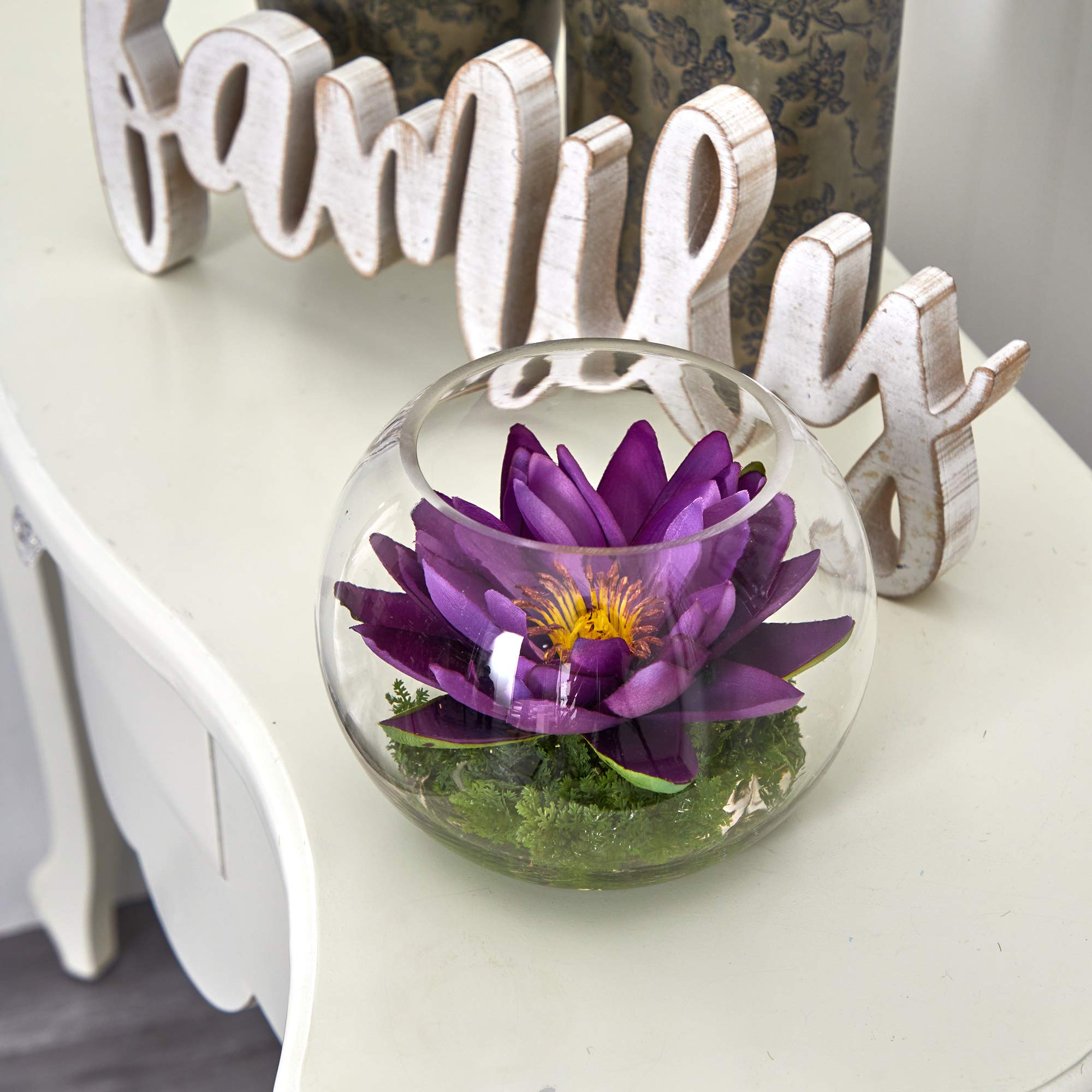Nearly Natural 8 Inch Artificial Lotus Flower Arrangement in Glass Vase - Elegant Home Decor for Living Room, Bedroom & Office Centerpiece