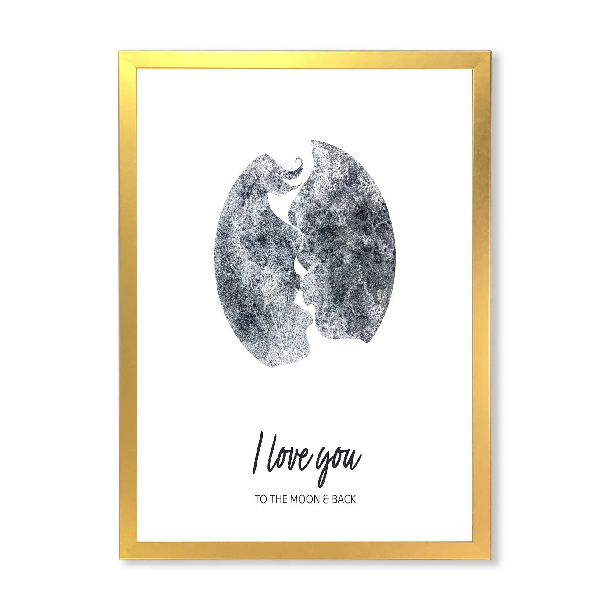 Romantic Moon Kiss of Two Lovers - Modern Framed Wall Art Decor for Bedroom, Living Room & Office - Perfect Couple Gift for Valentine's Day & Anniversary