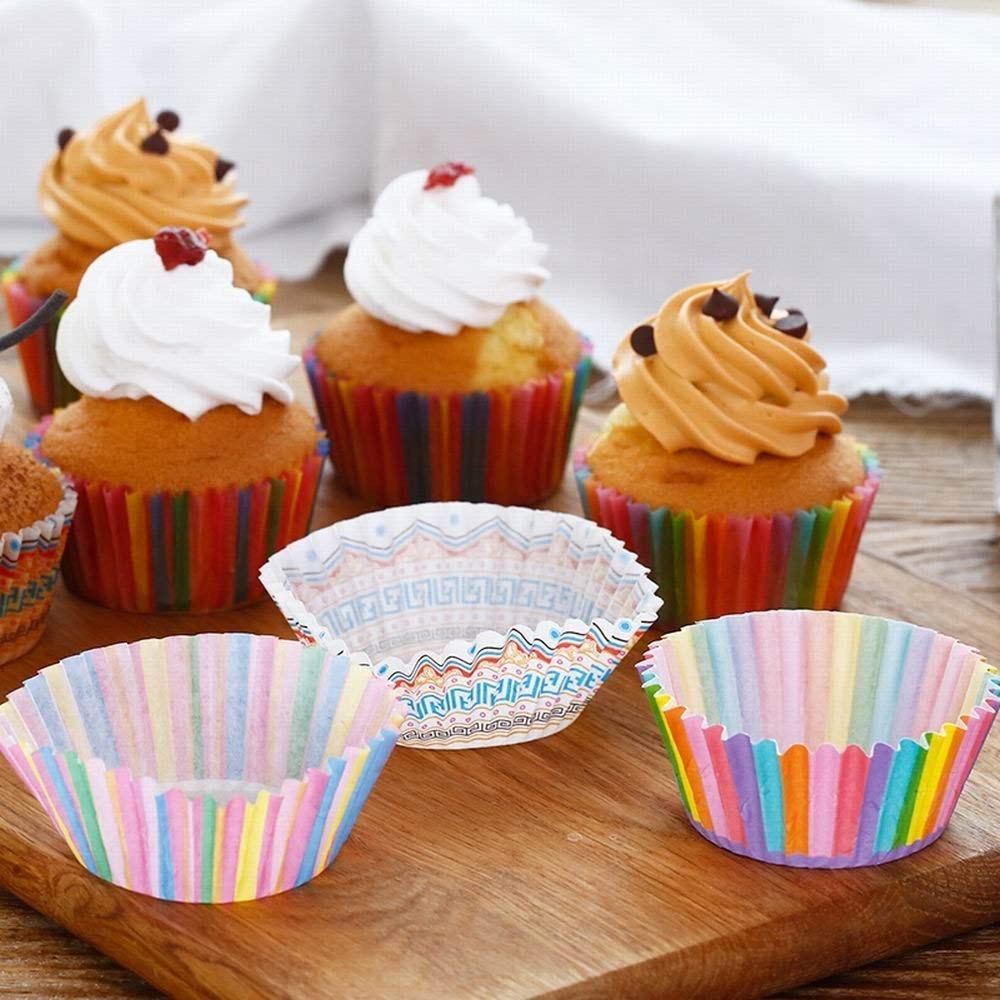Adaamya® 100-Pack Biodegradable Cupcake Liners - 8cm Standard Size Baking Cups, Multi-Color Mix Design - Eco-Friendly Baking Supplies for Parties, Weddings & Home Baking