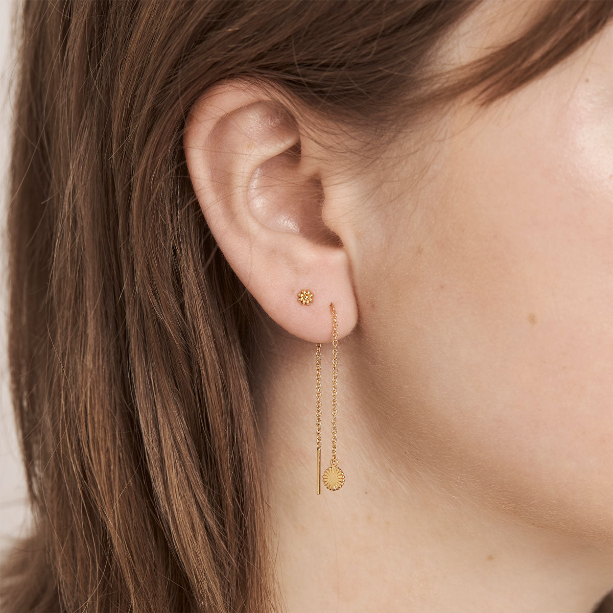 14K Gold Daisy Threader Earrings - Dainty Floral Hoop Earrings for Women, Perfect for Everyday Wear & Special Occasions