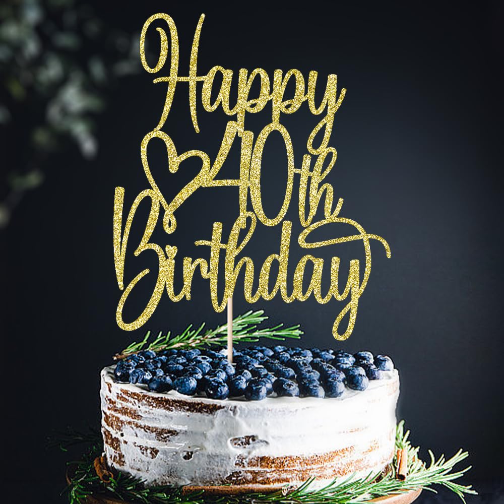 40th Birthday Cake Topper - Gold Glitter 'Cheers to 40 Years' & '40 & Fabulous' Cake Decoration for Anniversary Party | Perfect for 40th Birthday Cakes, Cupcakes, and Dessert Table Displays