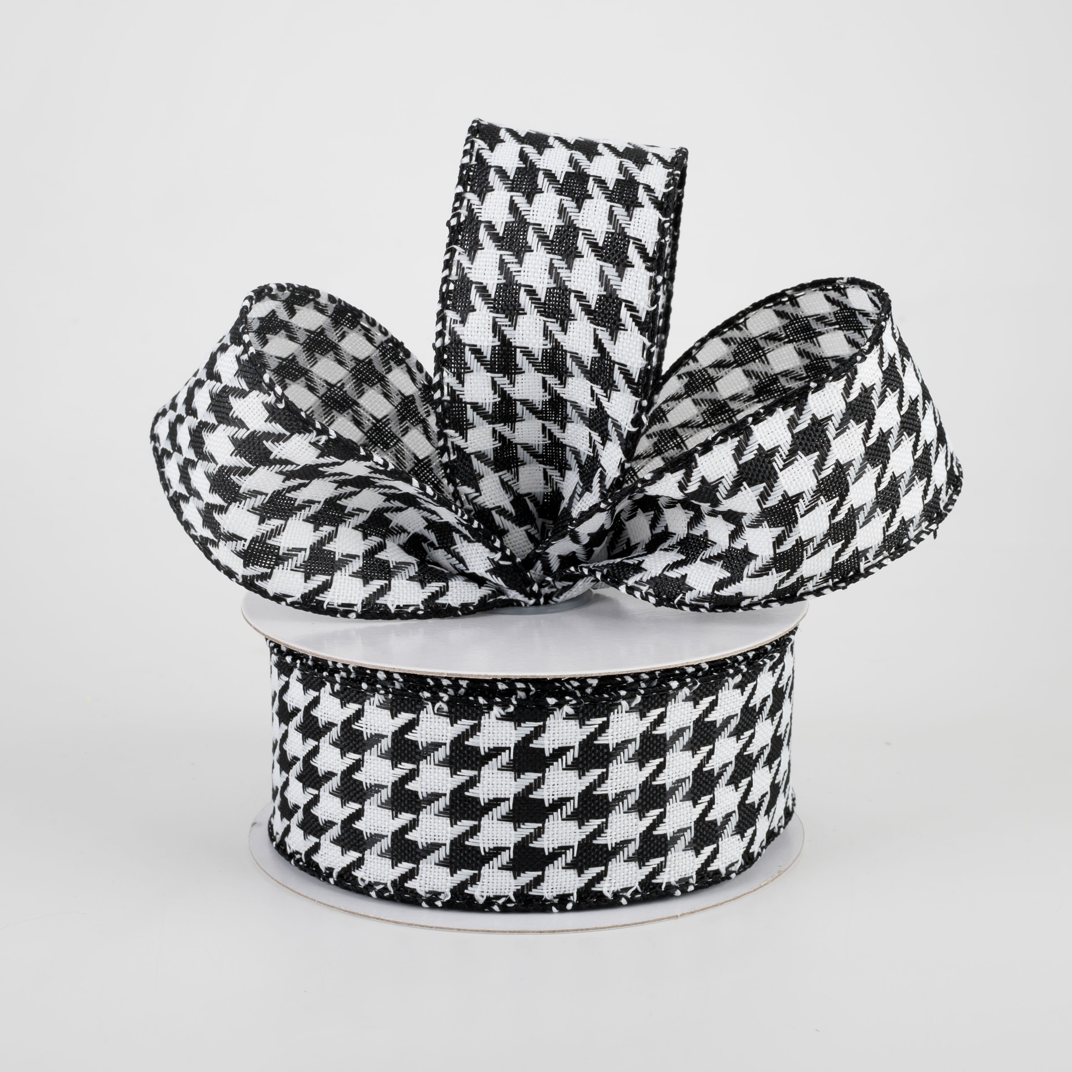1.5 Inch Black & White Woven Houndstooth Ribbon - 10 Yards Bulk Roll for Gift Wrapping, DIY Crafts, Hair Bows, and Home Decor