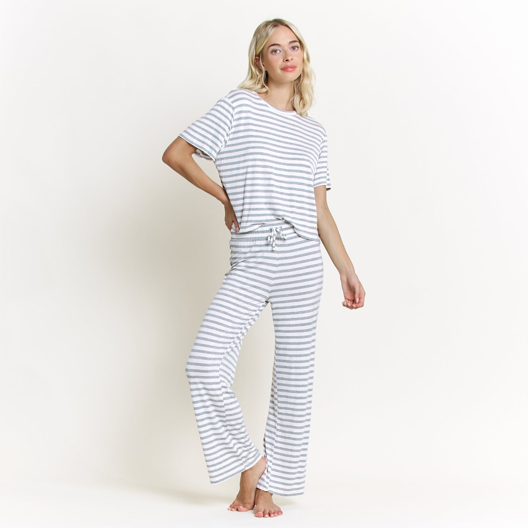 All American Tee Pant Set - Ivory Stripe Cotton Casual Outfit for Women | Perfect for Loungewear, Weekend Errands & Cozy Home Days