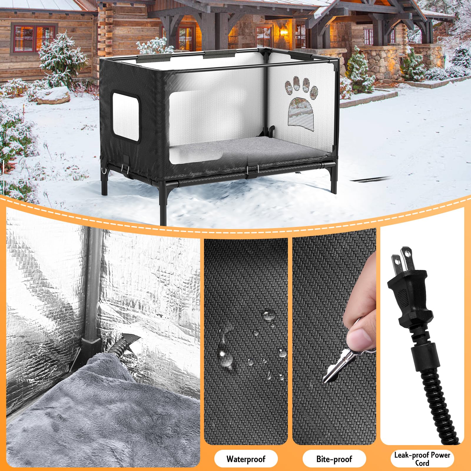 Heated Outdoor Cat House for Winter - Insulated Waterproof Shelter with Smart Camera, Warm Home for Stray & Barn Cats (Black, 26.4x17x20.5 Inches) - Perfect for Backyard, Porch & Garage Use in Cold Weather