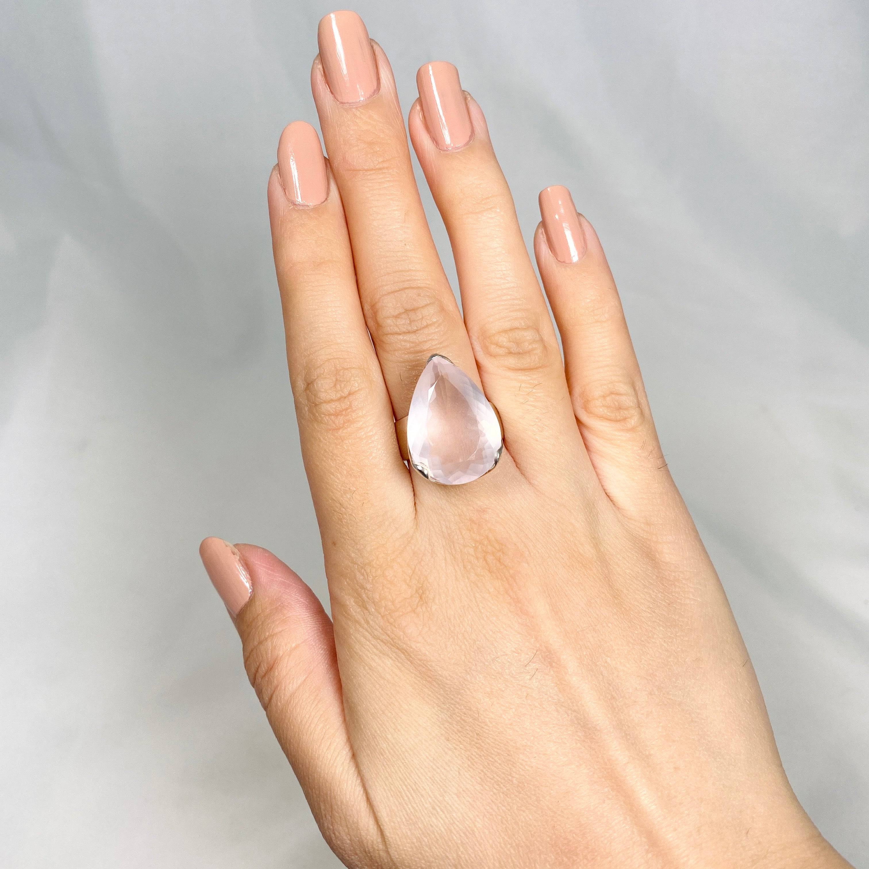 Rose Quartz Faceted Teardrop Ring - Size 9.5 - KRGJ1144 - Elegant Jewelry for Women, Perfect for Weddings, Parties & Everyday Wear