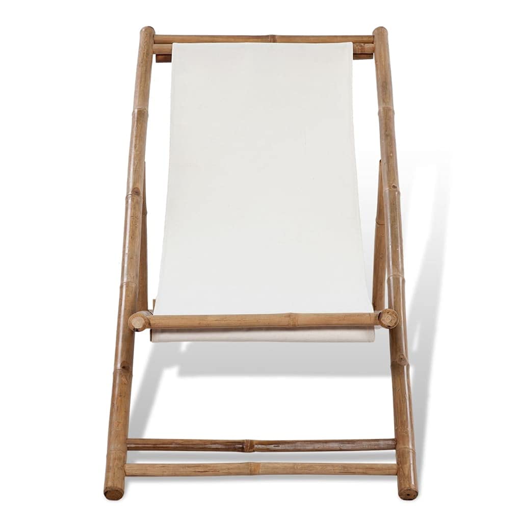 Adjustable Space-Saving Outdoor Bamboo & Canvas Deck Chair - Perfect for Garden, Terrace, and Patio Relaxation