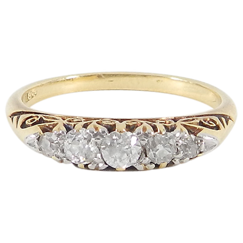 Antique Victorian 5 Stone Old Mine Cut Diamond 18k Gold Ring - Vintage Engagement, Wedding, Anniversary Jewelry Gift for Her