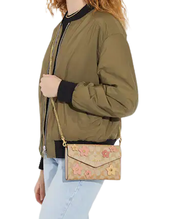 Coach Signature Canvas Floral Applique Envelope Clutch Crossbody Bag - Perfect for Evening Events, Date Nights & Special Occasions