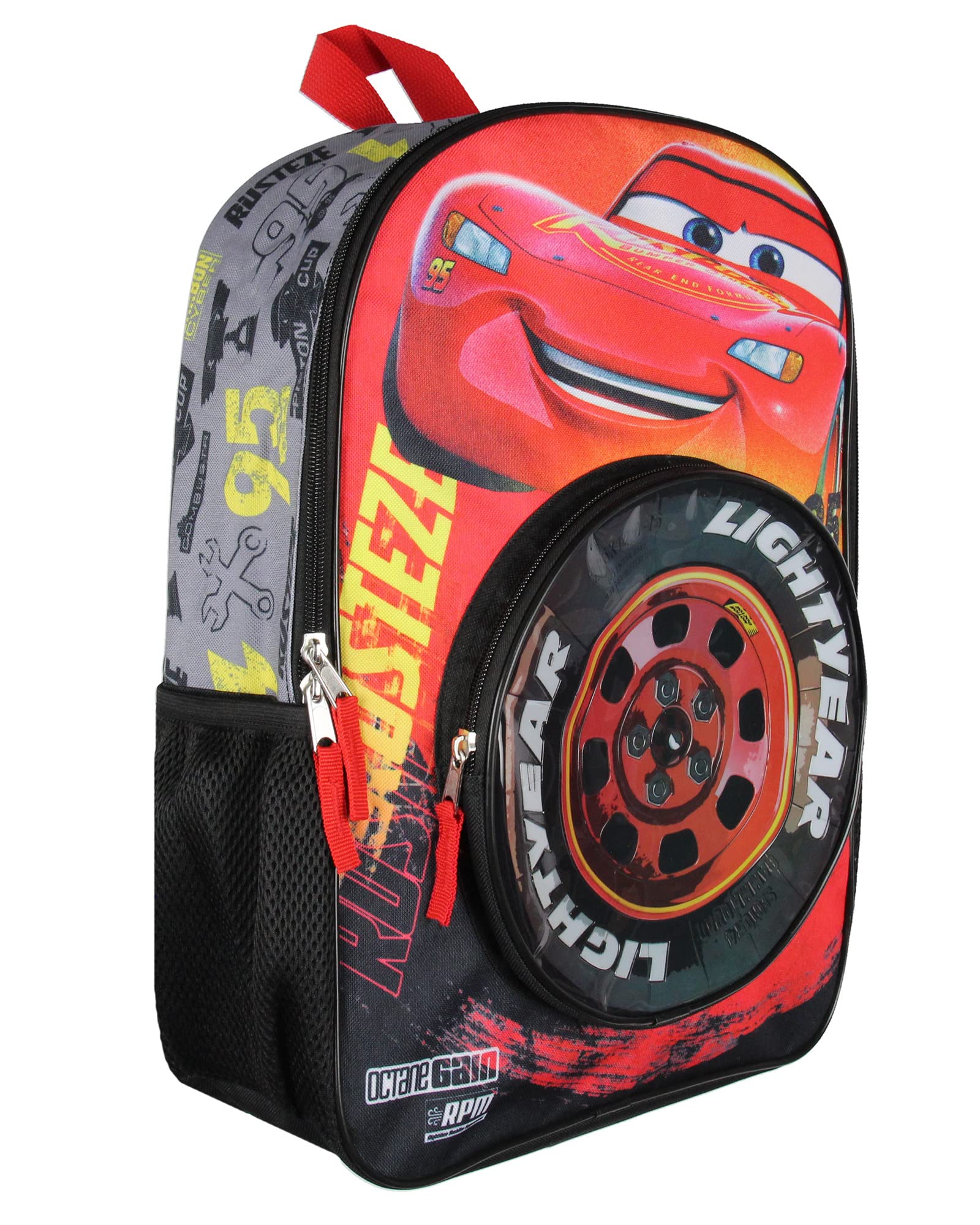 Disney Cars Lightning McQueen 3D Tire Pocket Backpack for Kids - Durable School Backpack, Travel Bag for Boys & Girls - Perfect for School, Travel, and Disney Themed Parties