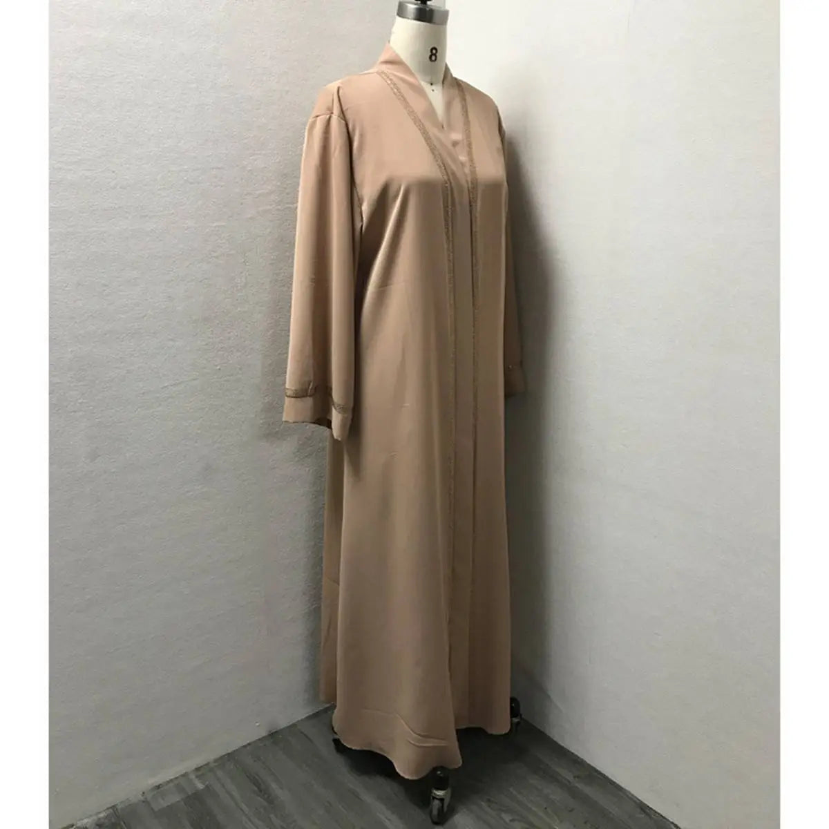 Hotfix Rhinestone Trim Muslim Women's Cardigan Open Abaya Dress - Elegant Islamic Fashion for Prayer, Wedding & Special Occasions