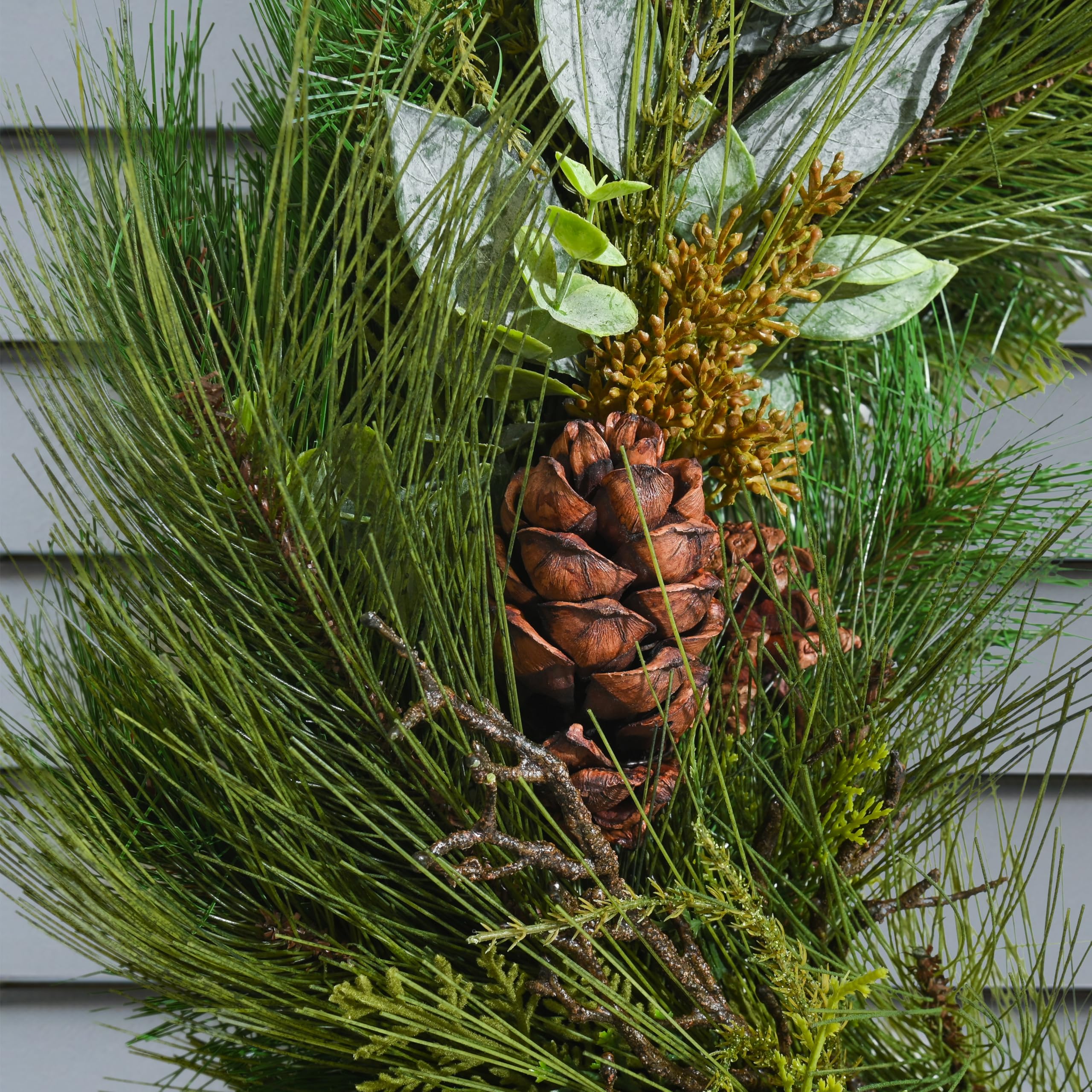 30-Inch Deluxe Full Sugar Pine and Greens Wreath with Pinecones - Perfect for Christmas Door Decor, Holiday Home Decoration & Festive Seasonal Gifts