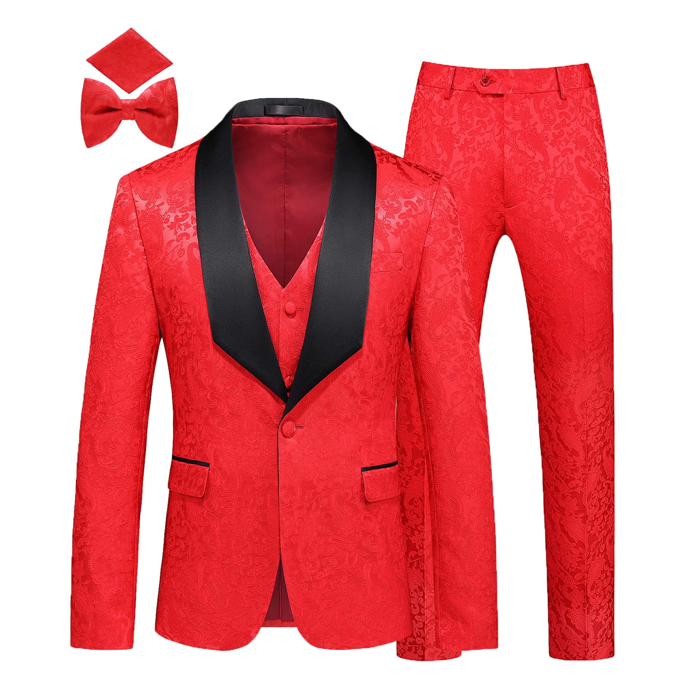 Men's 3-Piece Slim Fit Jacquard Floral Tuxedo Suit - Vintage Wedding Prom Groomsmen Attire | Perfect for Formal Events, Evening Parties & Special Occasions