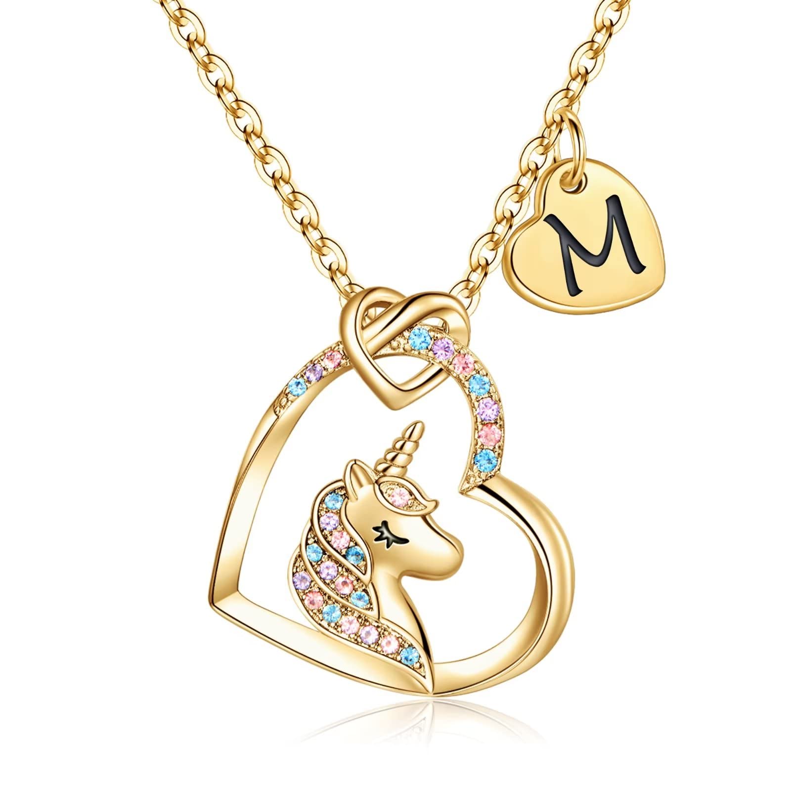 STORUP Unicorn Necklace for Girls - Personalized Heart Initial Pendant, Birthstone Jewelry, Birthday Gifts for Girls | Perfect for Birthday Parties, Christmas Presents & Special Occasions