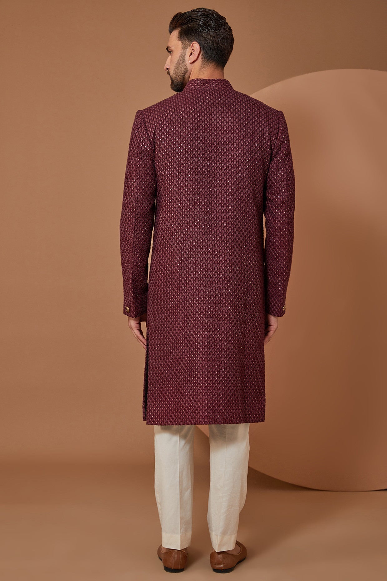 Elegant Maroon Wine Embroidered Sherwani for Men | Traditional Indian Wedding Attire | Perfect for Groom Outfit, Festivals & Special Occasions