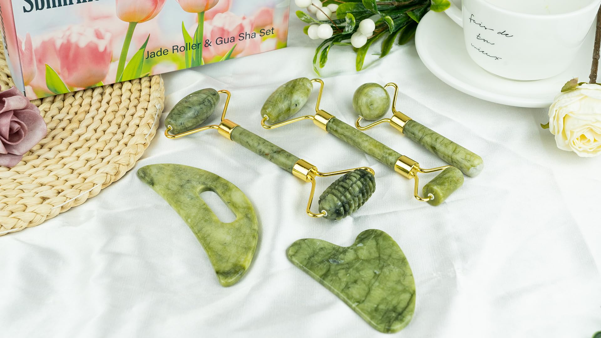 Premium Jade Roller & Gua Sha Set - Natural Facial Massage Tools for Glowing Skin | Rejuvenating Face Roller & Gua Sha Stone | Self Care Kit for Men & Women | Perfect for Relaxation, Lymphatic Drainage & Anti-Aging Skincare Routine