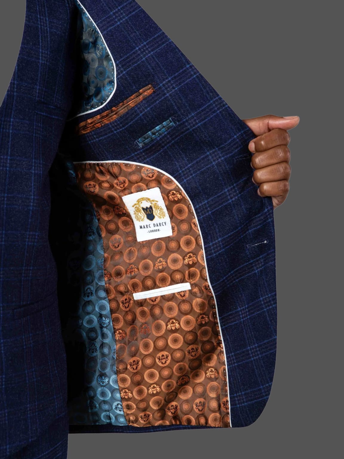 Marc Darcy Chigwell Men's Blue Tweed Check 3 Piece Suit - Formal Business Attire for Weddings, Office & Special Occasions