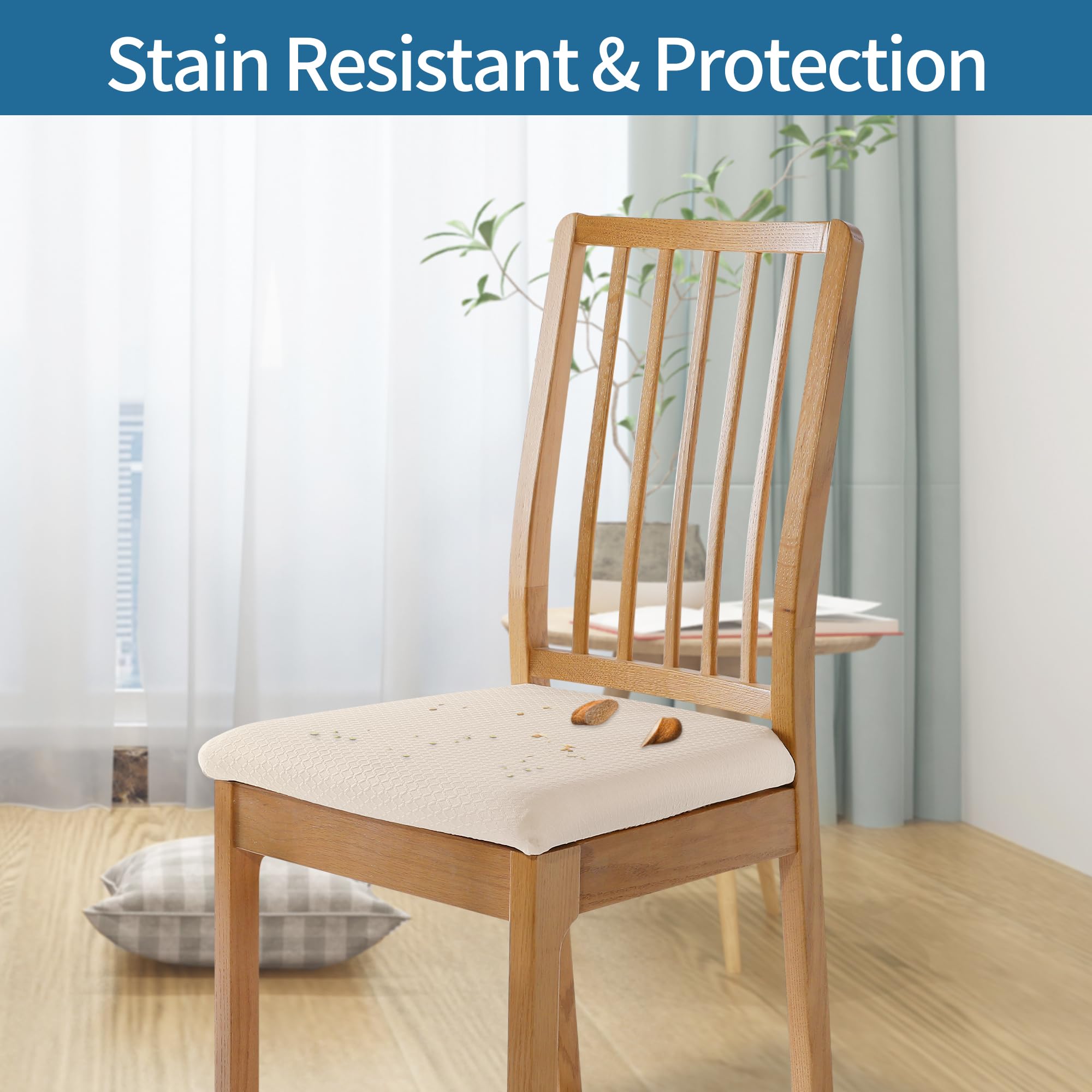 Smiry Stretch Jacquard Dining Chair Covers Set of 6 - Washable & Removable Slipcovers for Dining Room Chairs - Beige Seat Protectors - Perfect for Home, Restaurant, and Office Use