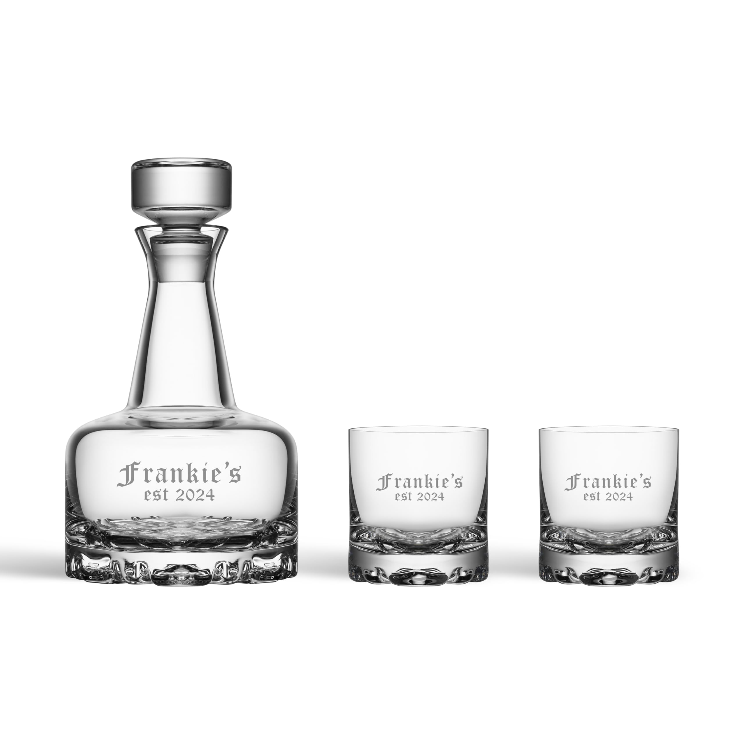 Orrefors Personalized Erik Whiskey Decanter Set with 2 Crystal Glasses - Custom Engraved 26.4oz Crystal Decanter & 12oz Rocks Glasses - Luxury Whiskey Gift Set for Men - Perfect for Anniversary, Birthday & Father's Day Gifts