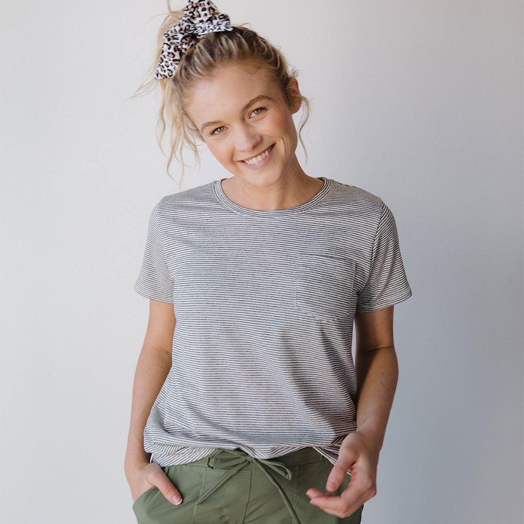 Premium Basic Tee for Men & Women - Soft Grey Micro Stripe Cotton T-Shirt - Casual Everyday Wear, Layering Essential, Office & Weekend Outfits