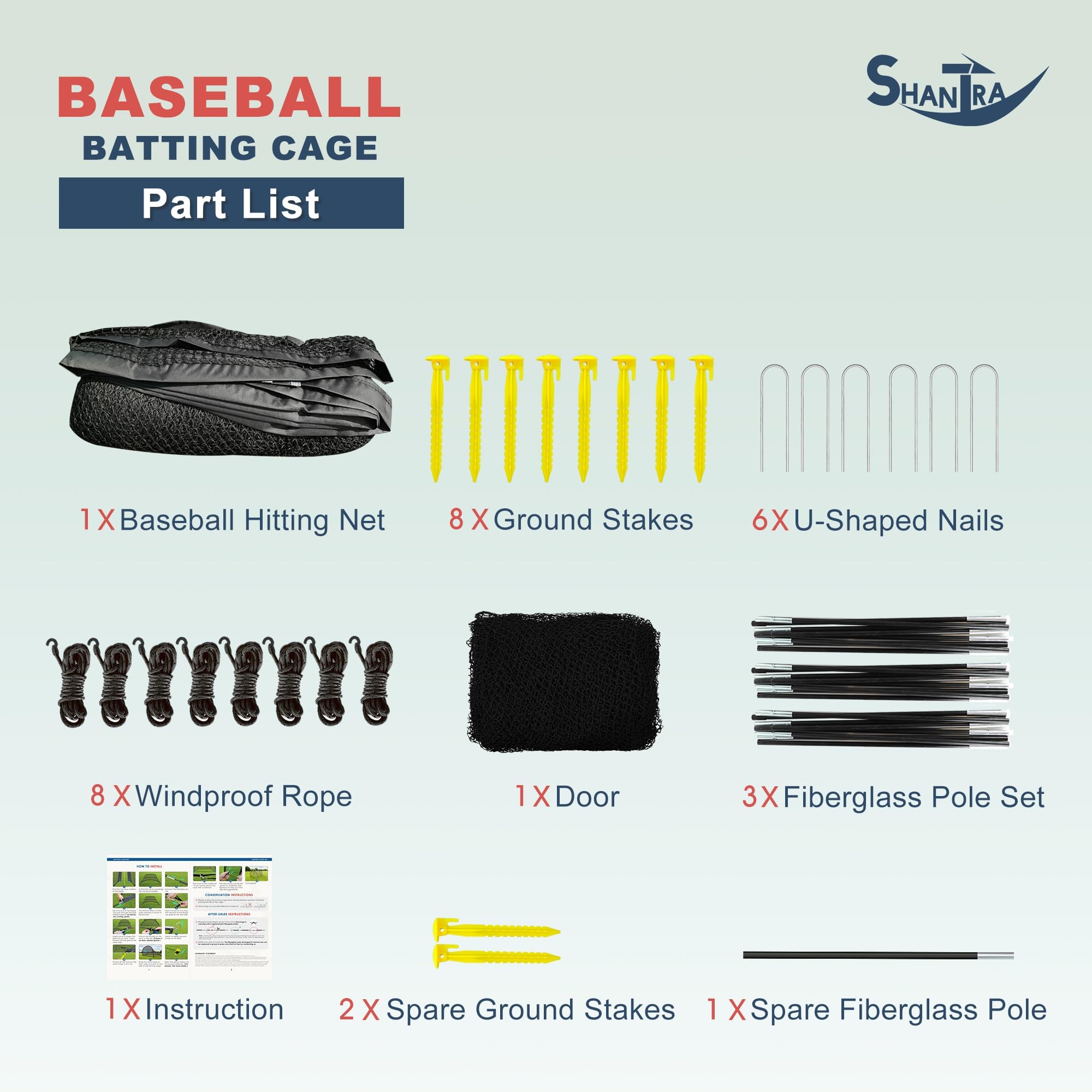 SHANTRA 13FT/22FT/30FT Baseball Batting Cage with Frame & Net - Portable Backyard Hitting Cage for Baseball & Softball Practice | Perfect for Outdoor Hitting Drills, Pitching Training & Backyard Sports (Ideal for Coaches, Players & Home Practice)