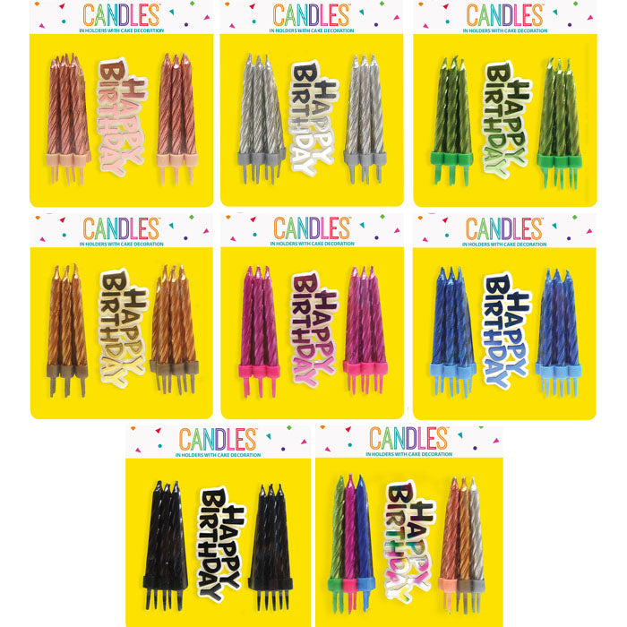 Metallic Happy Birthday Candles - 12 Pack Set for Birthday Cakes, Cupcakes & Party Decorations