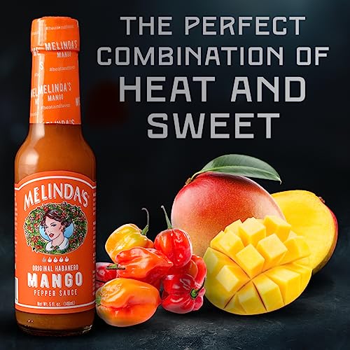 **Mango Habanero Hot Sauce - 5oz Bottle (Pack of 6) | Sweet & Spicy Pepper Sauce for Wings, Tacos, Burgers & More | All-Natural Ingredients | Includes Free Golden Spoon | Perfect for BBQ, Parties & Gifting**
